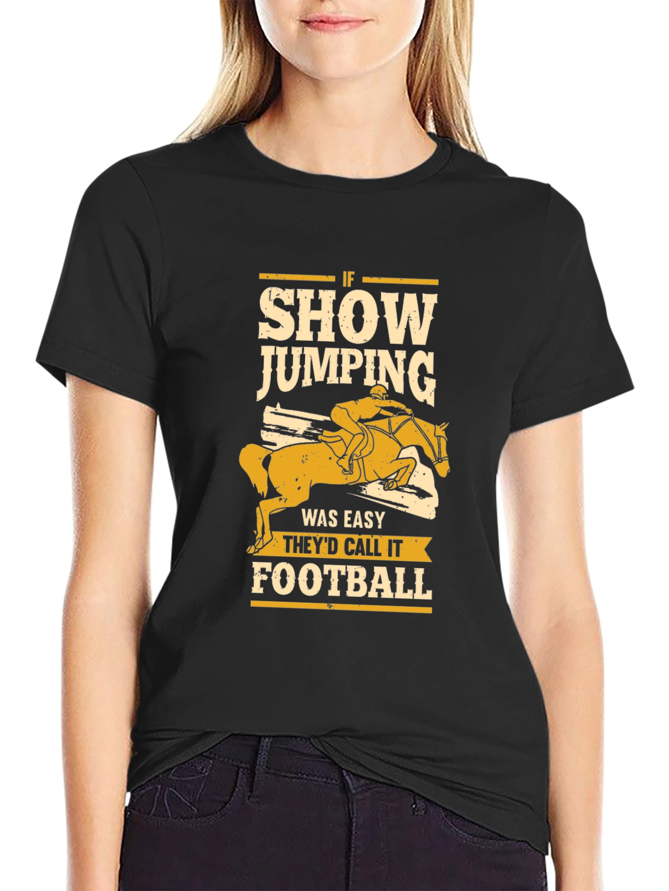 Camiseta Negra Show Jumping para Amantes de la Equitación
