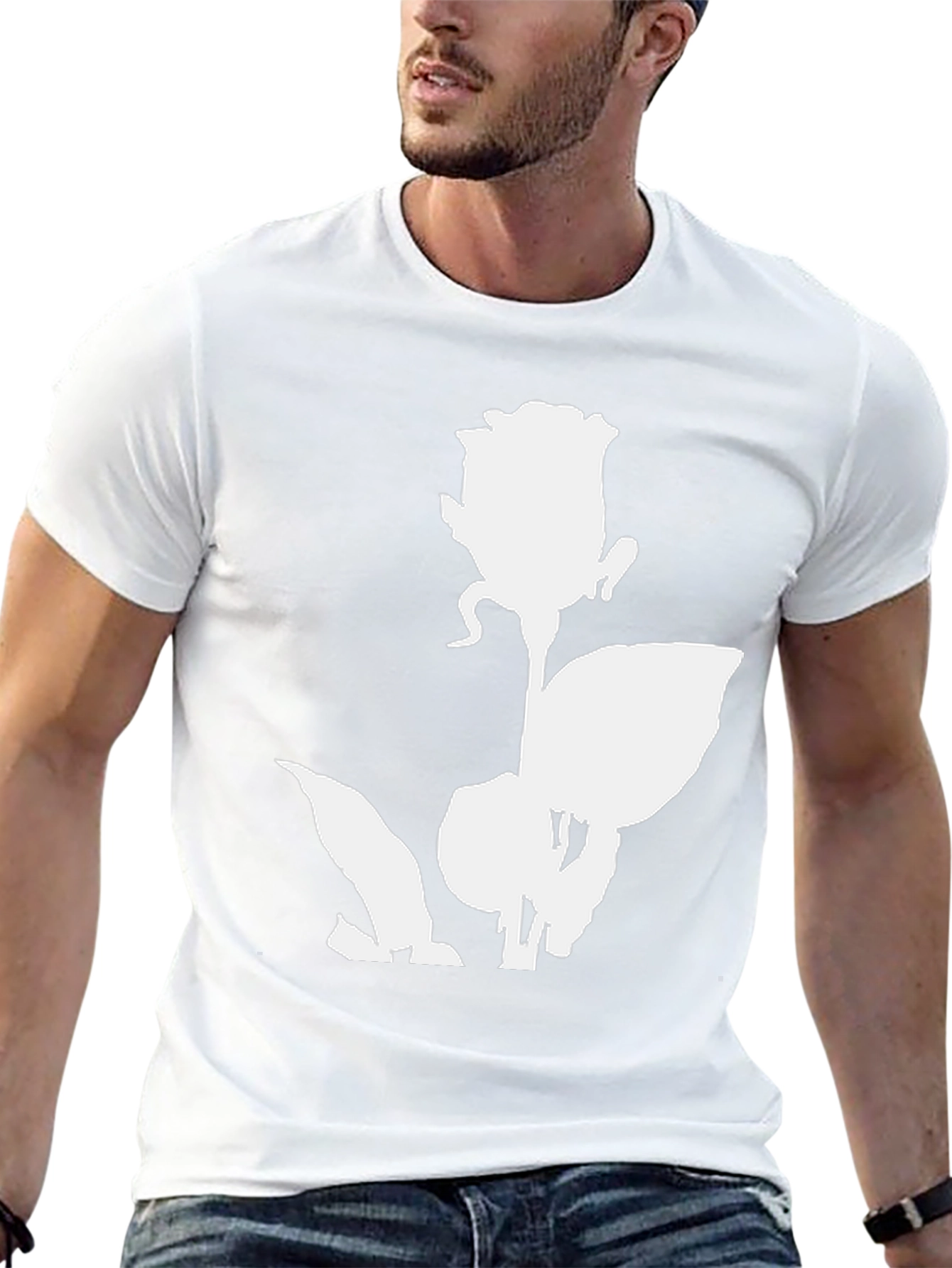 Camiseta Negra con Diseño de Rosa Blanca