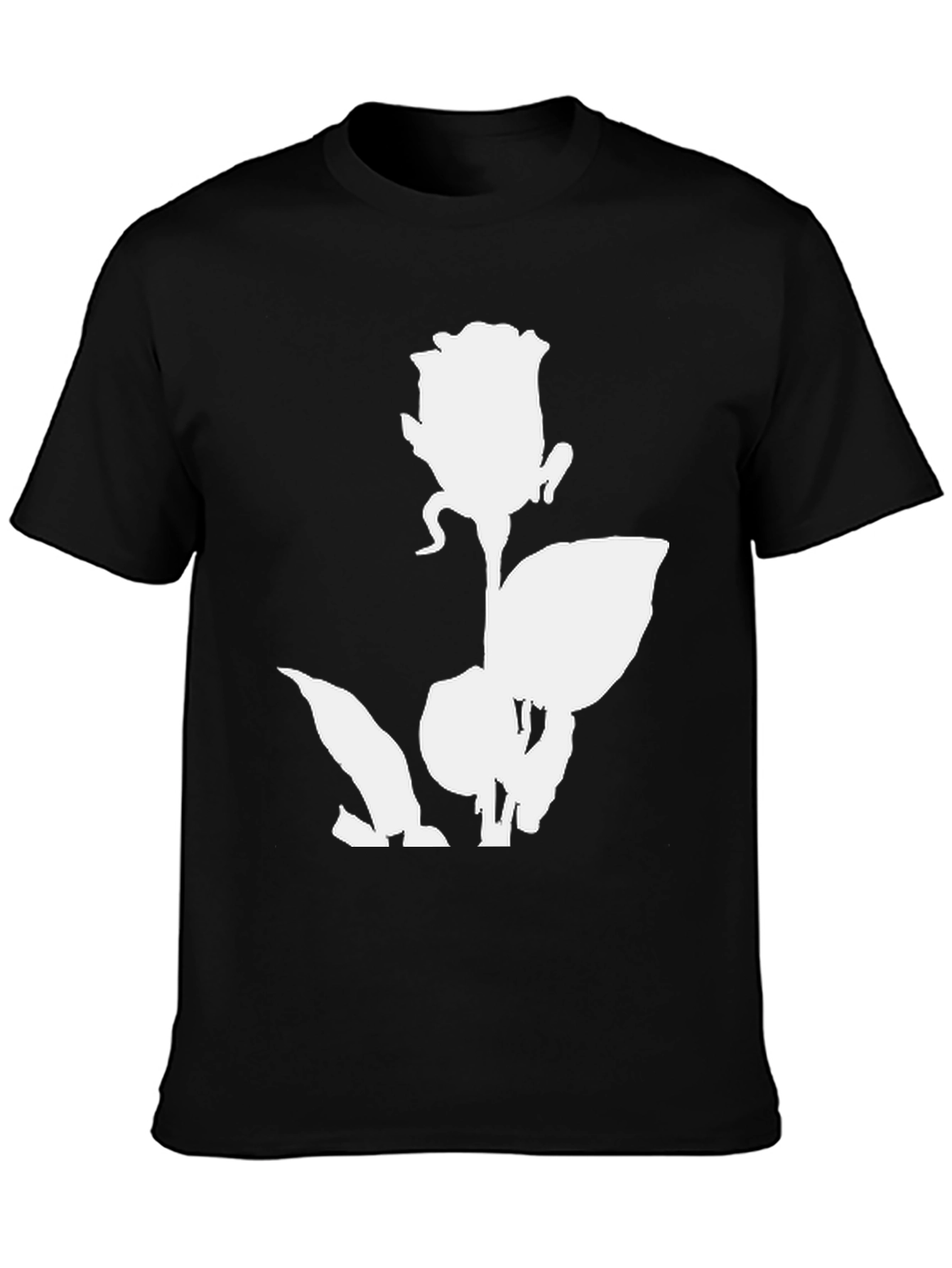 Camiseta Negra con Diseño de Rosa Blanca