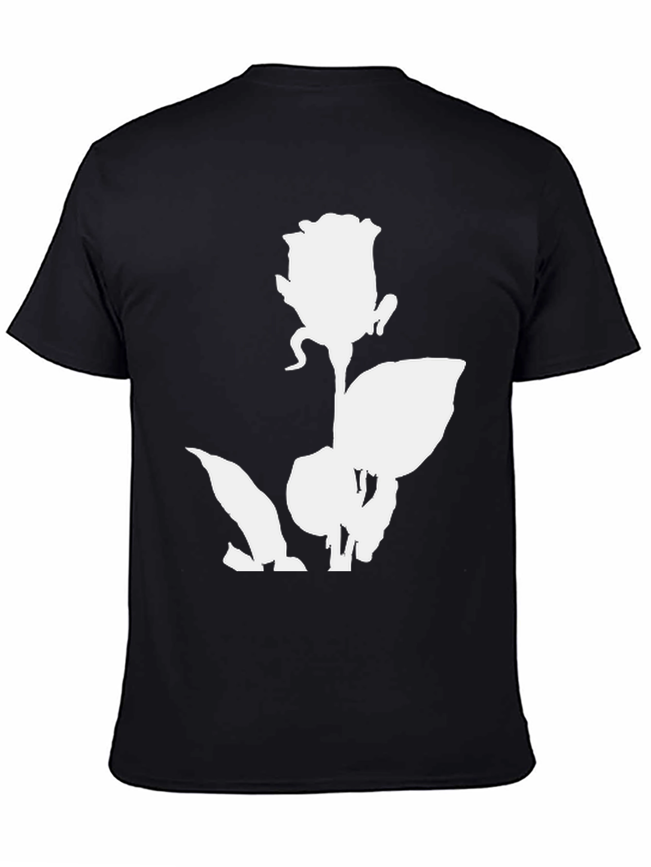 Camiseta Negra con Diseño de Rosa Blanca
