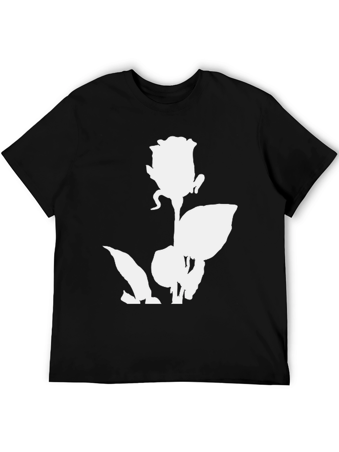 Camiseta Negra con Diseño de Rosa Blanca