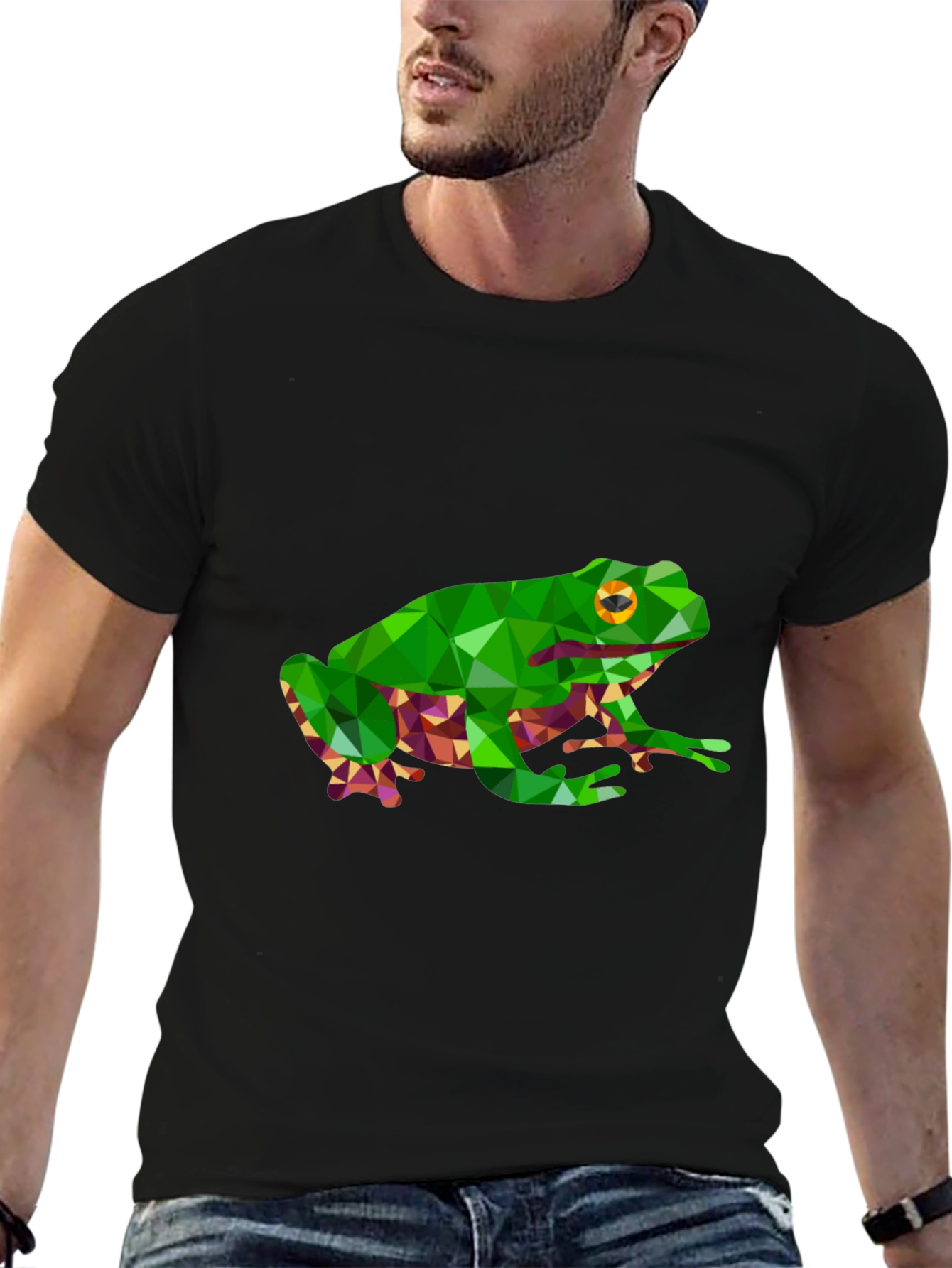 Camiseta Negra con Diseño de Rana Geométrica