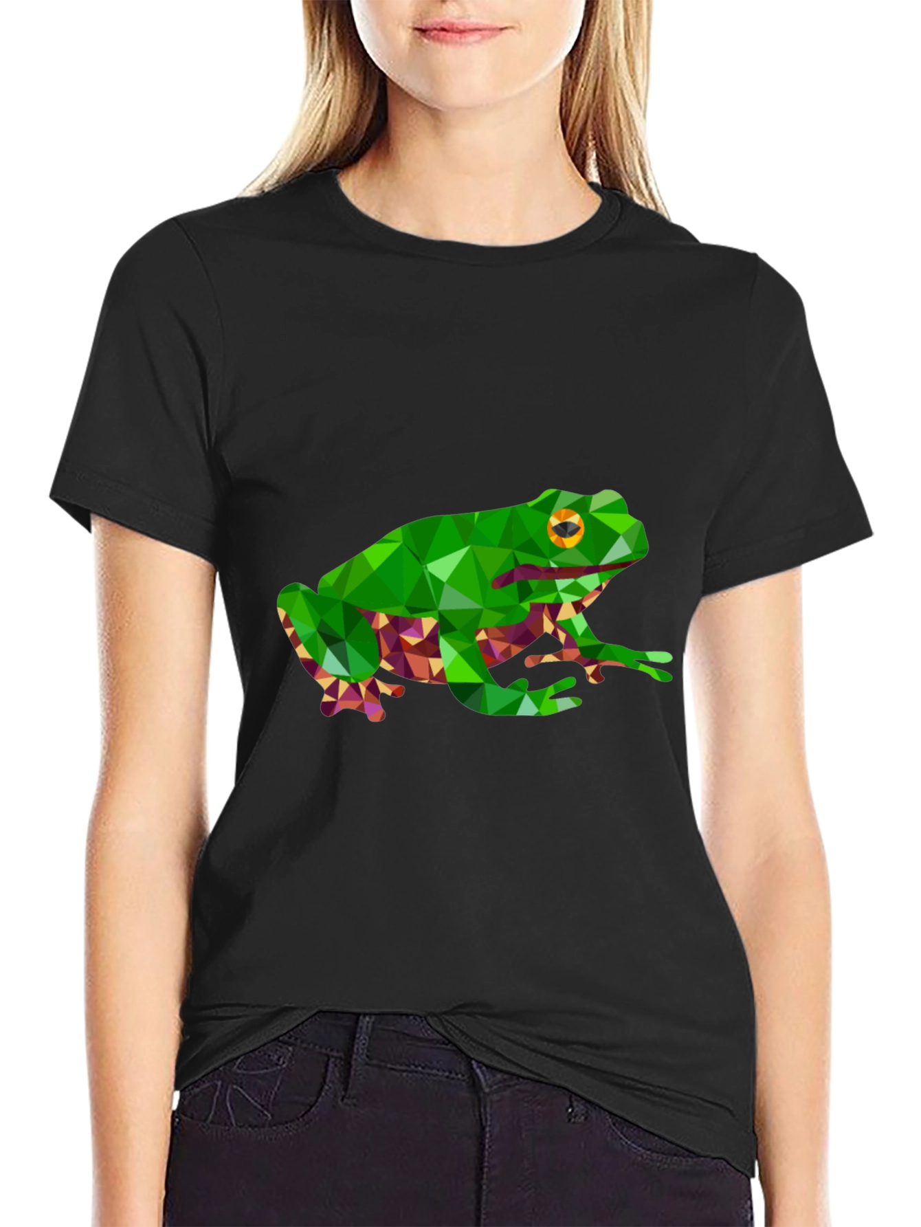 Camiseta Negra con Diseño de Rana Geométrica