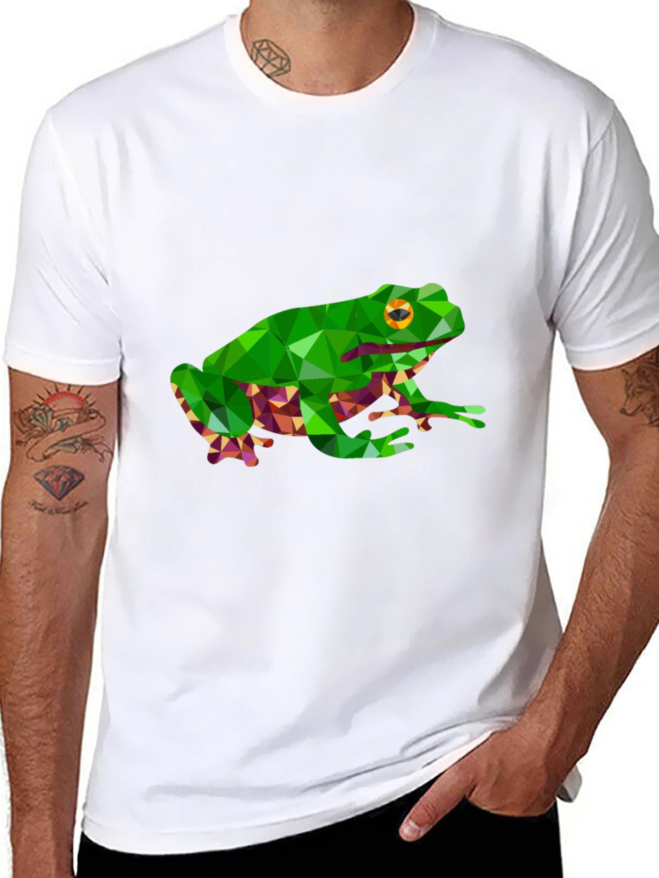 Camiseta Negra con Diseño de Rana Geométrica