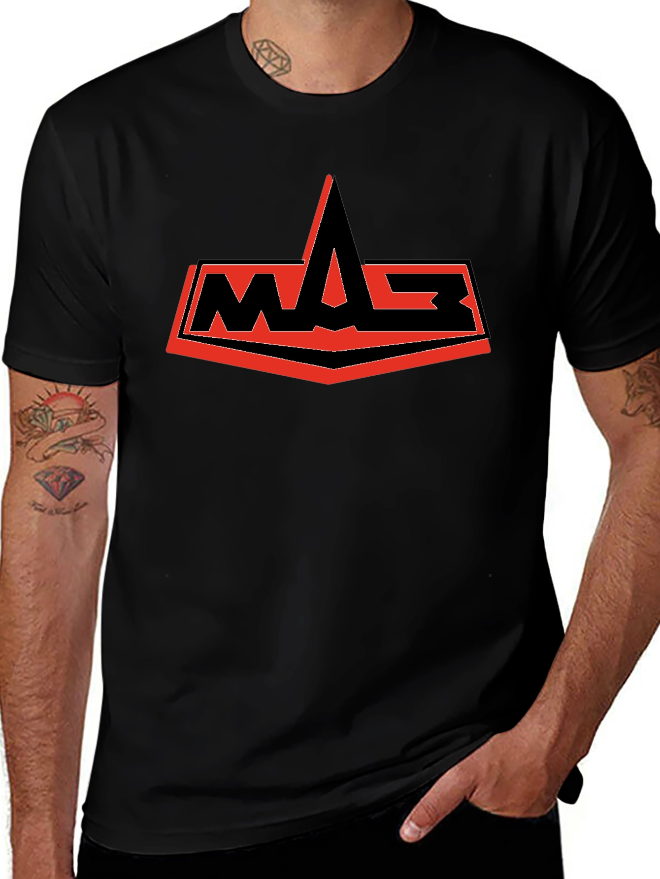 Camiseta Negra con Logo WASP Rojo y Negro