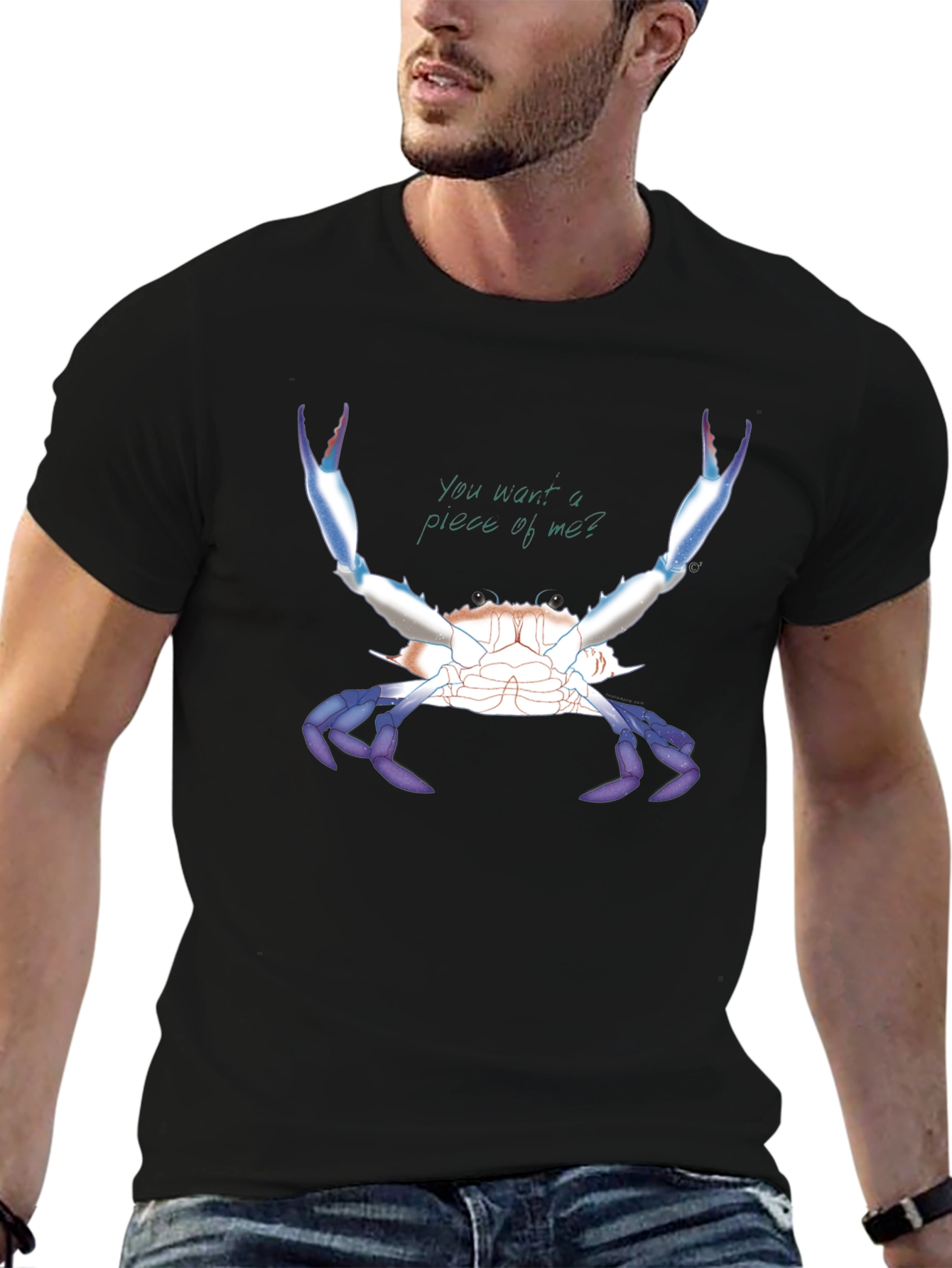 Camiseta Negra con Diseño de Cangrejo Azul