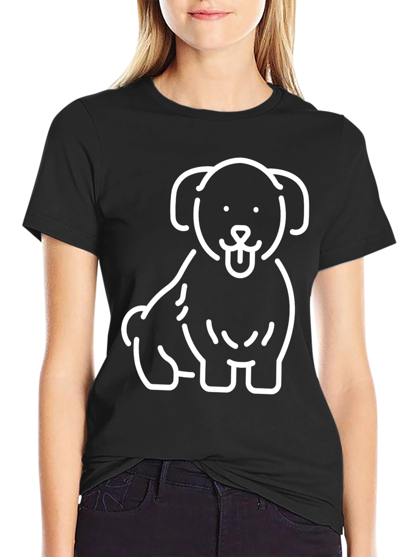 Camiseta Negra con Diseño de Perrito Blanco