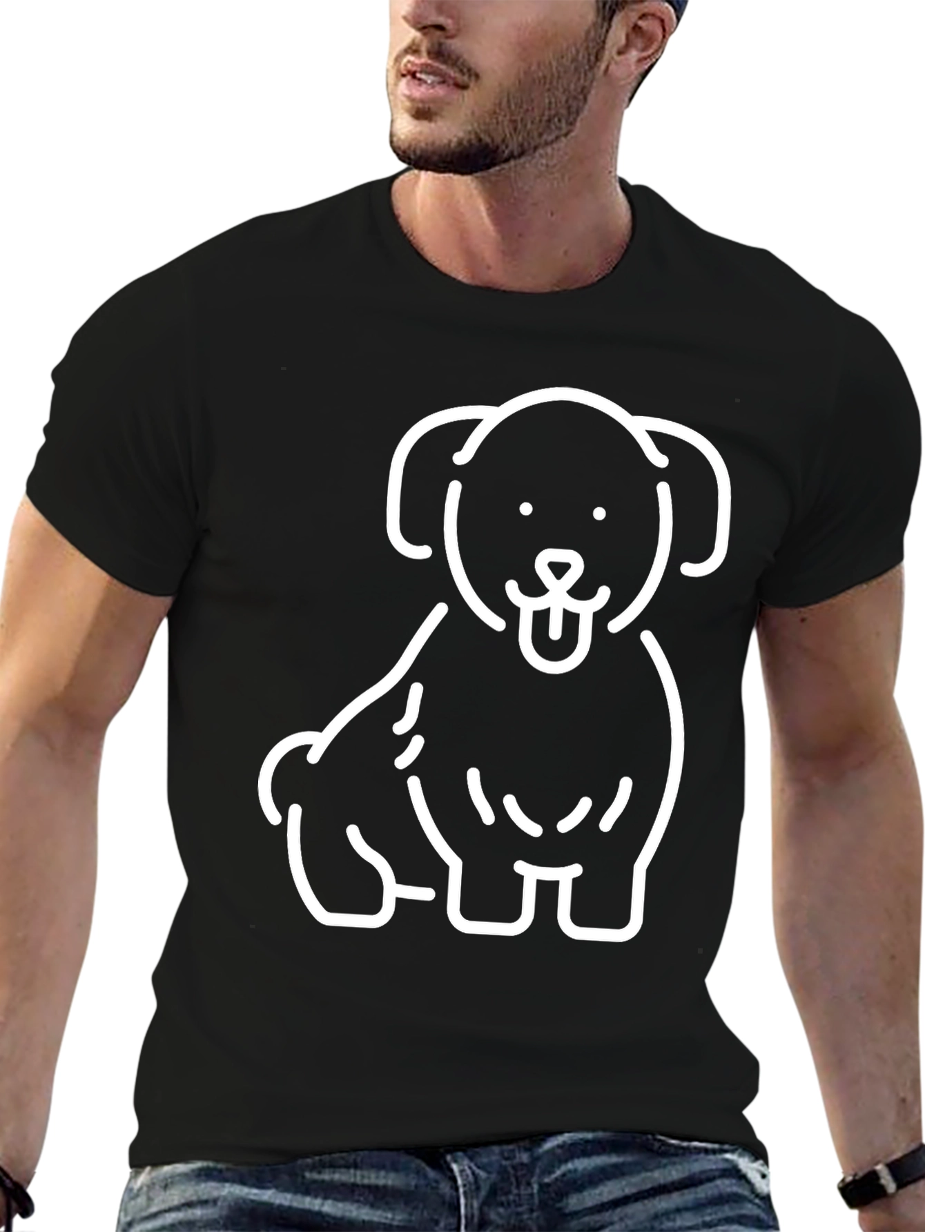 Camiseta Negra con Diseño de Perrito Blanco