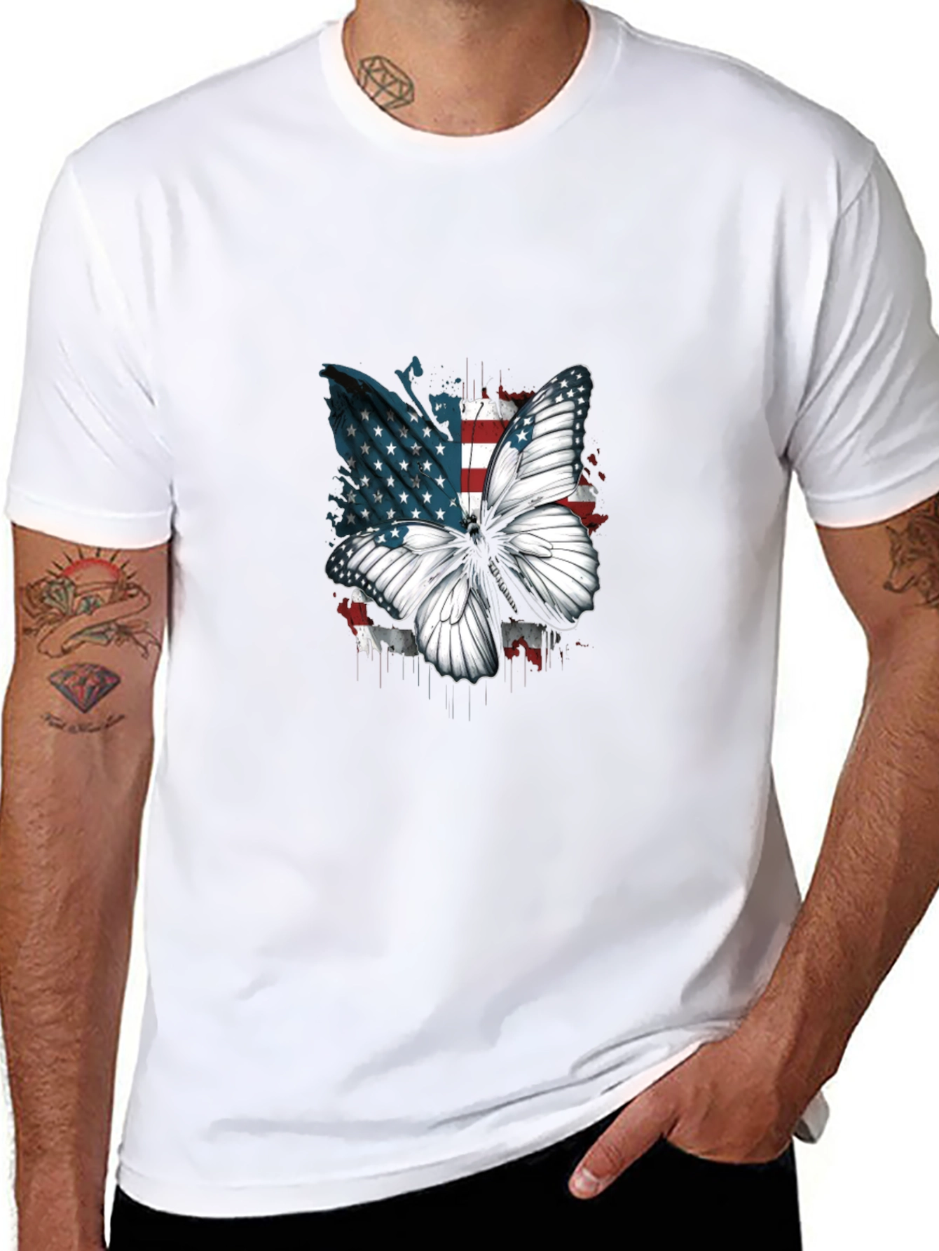 Camiseta Negra con Mariposa Patriótica