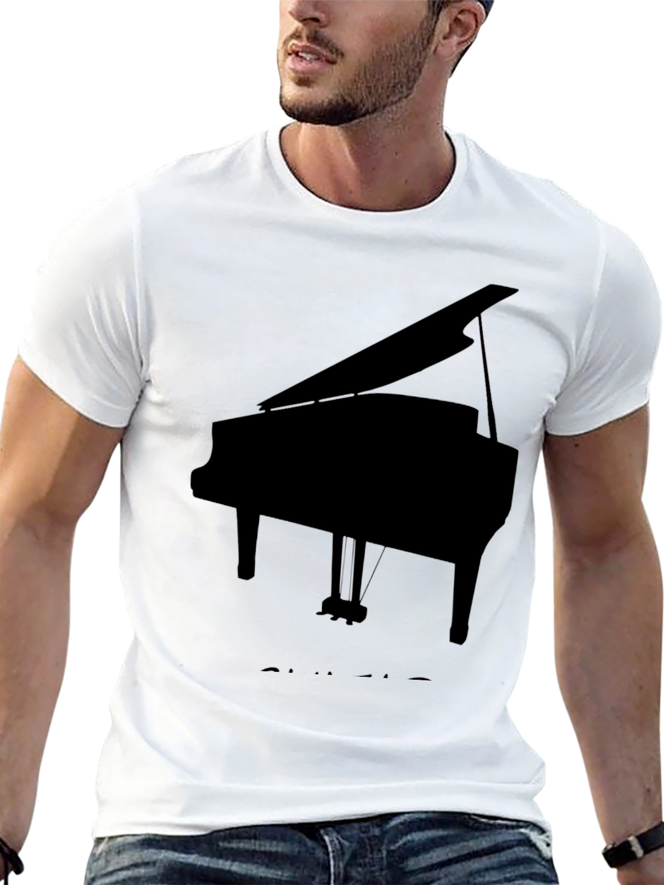 Camiseta Negra con Diseño de Piano de Cola