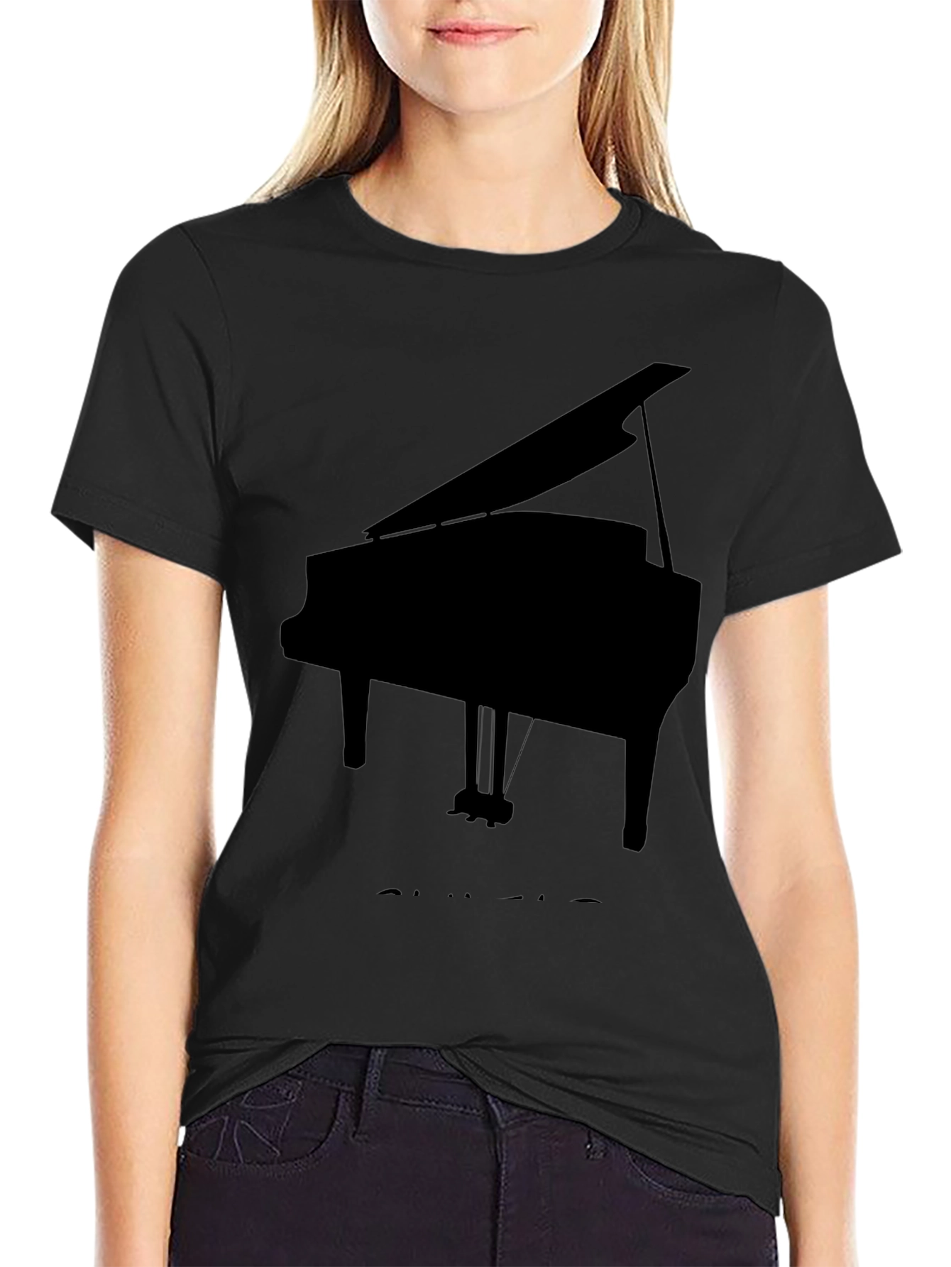 Camiseta Negra con Diseño de Piano de Cola