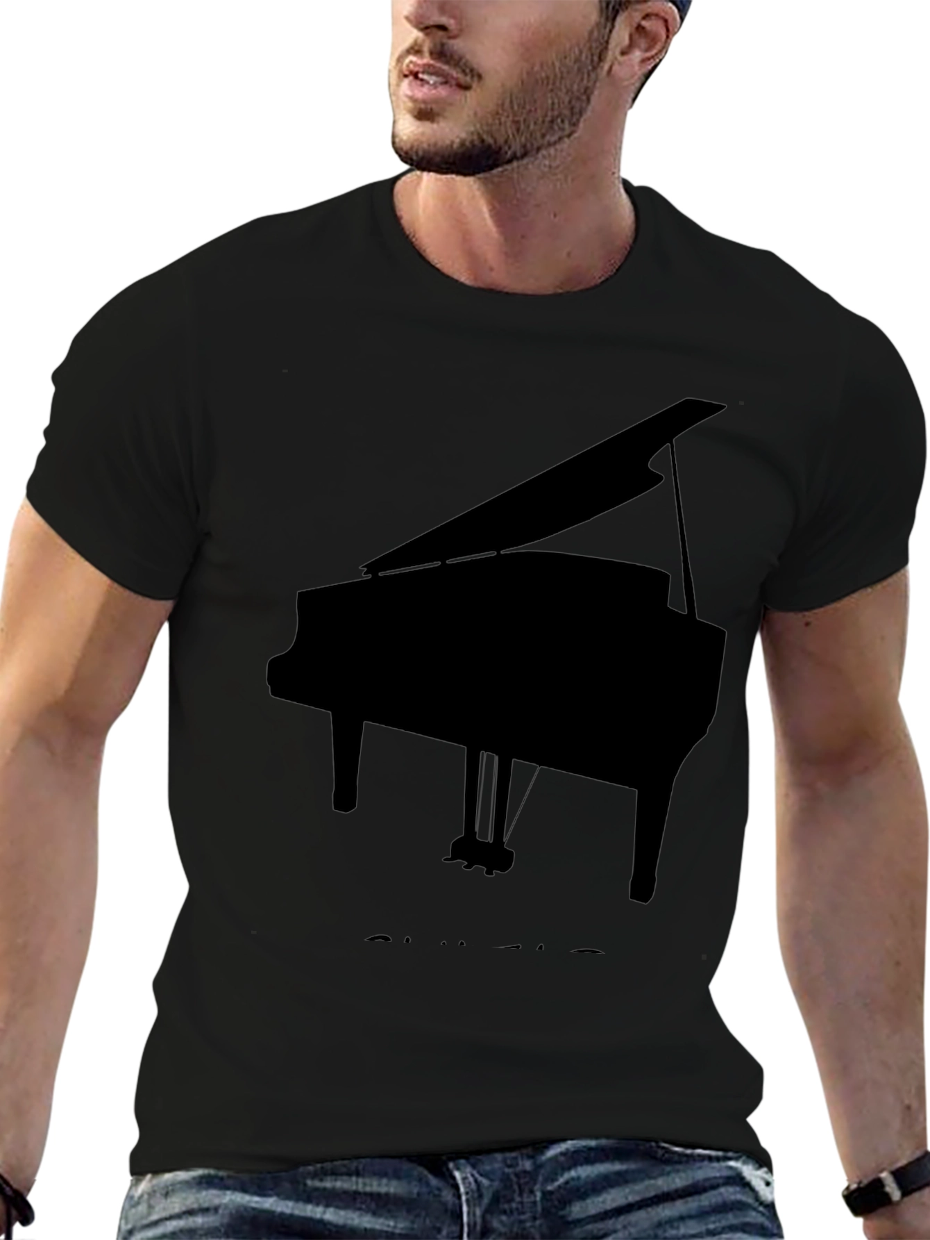 Camiseta Negra con Diseño de Piano de Cola