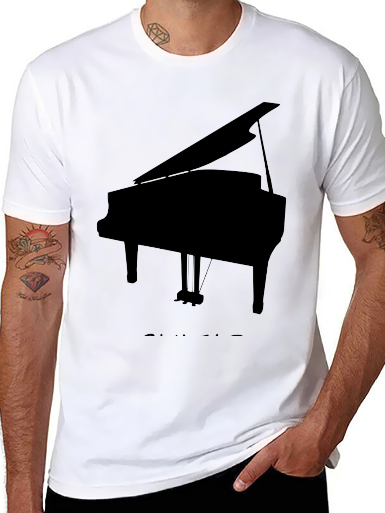Camiseta Negra con Diseño de Piano de Cola