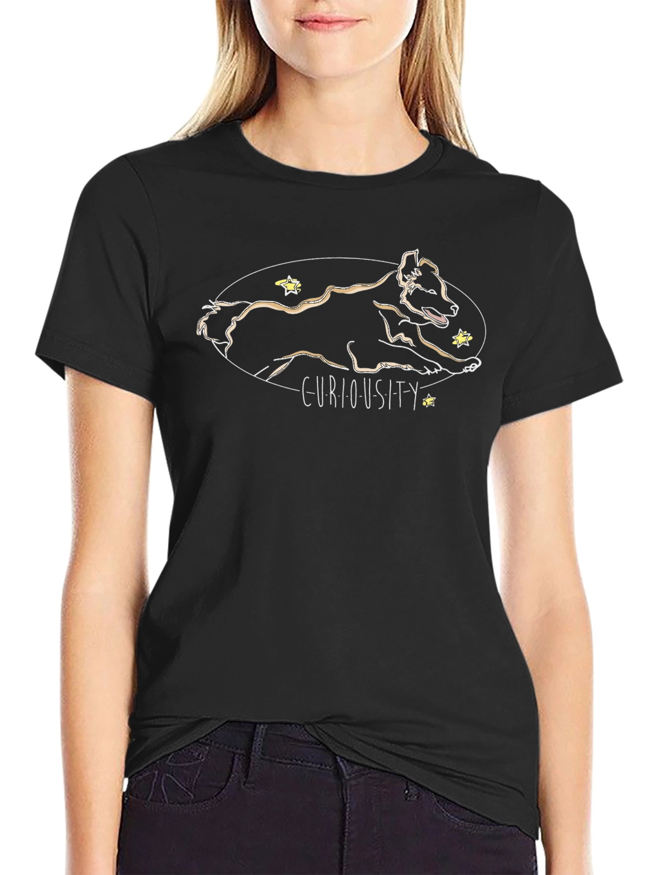 Camiseta Negra Curiosidad - Diseño Canino Único