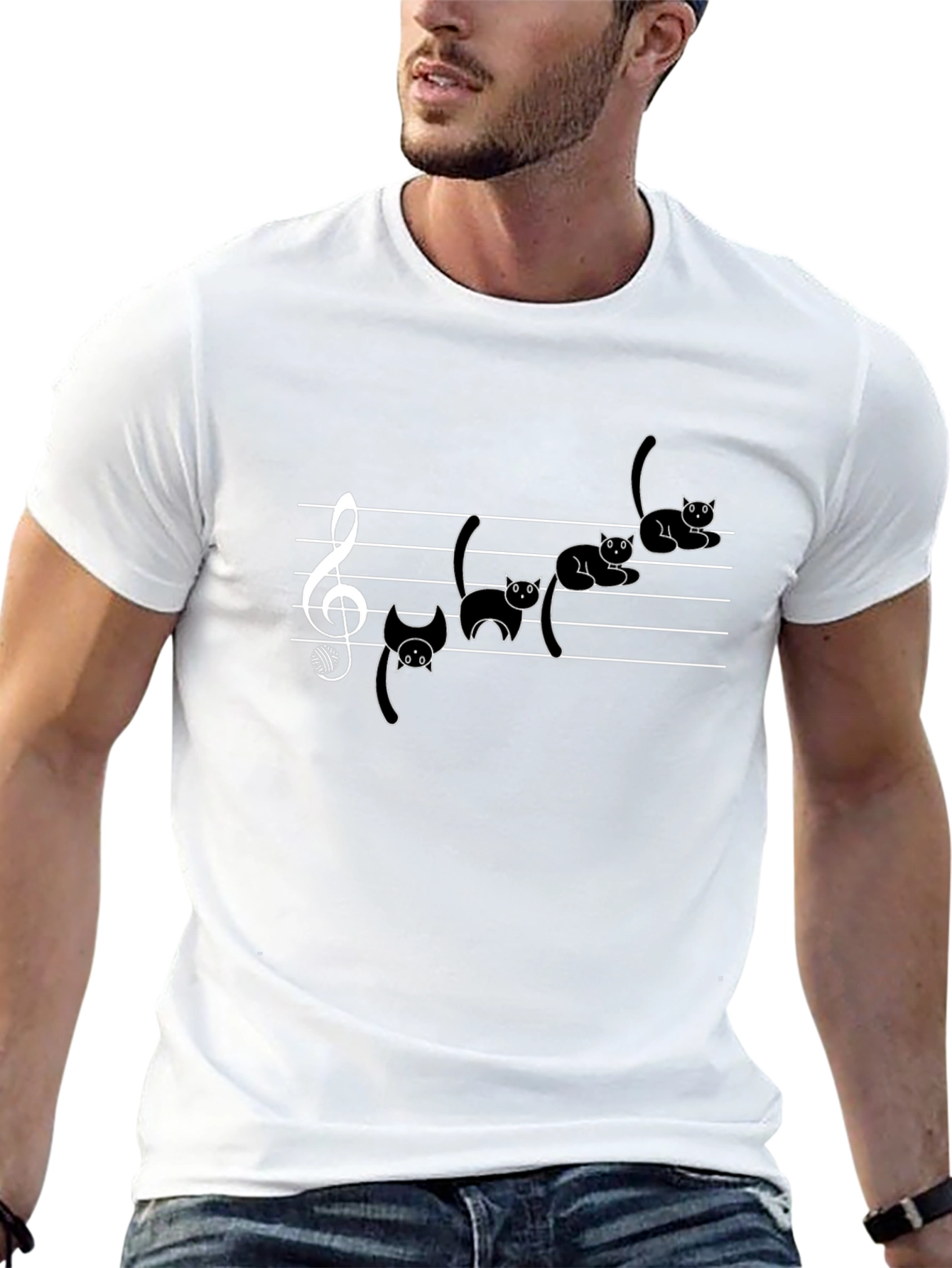 Camiseta Negra con Gatos Musicales