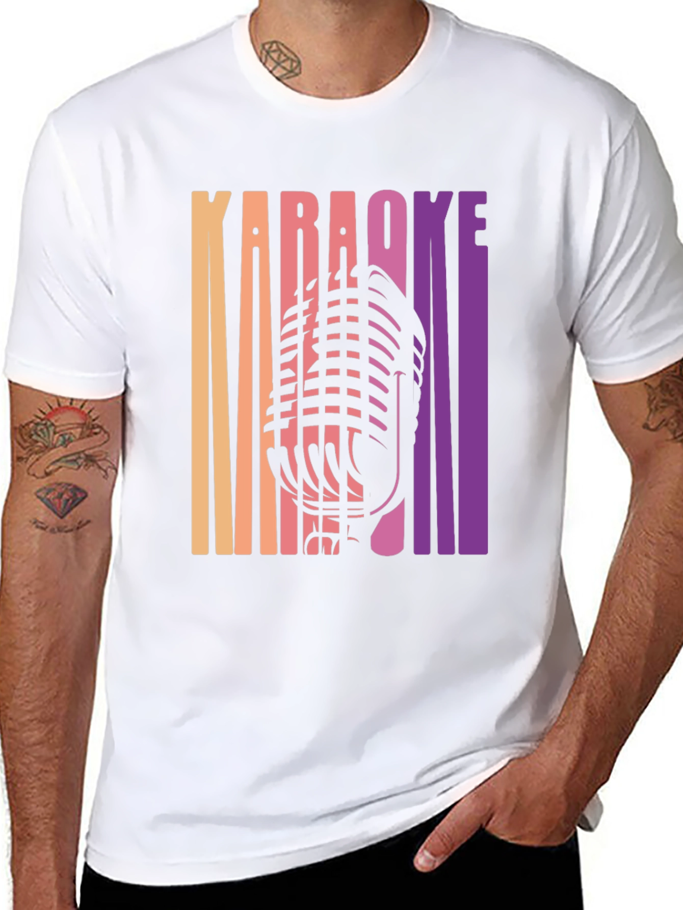 Camiseta Negra Karaoke Retro para Hombre
