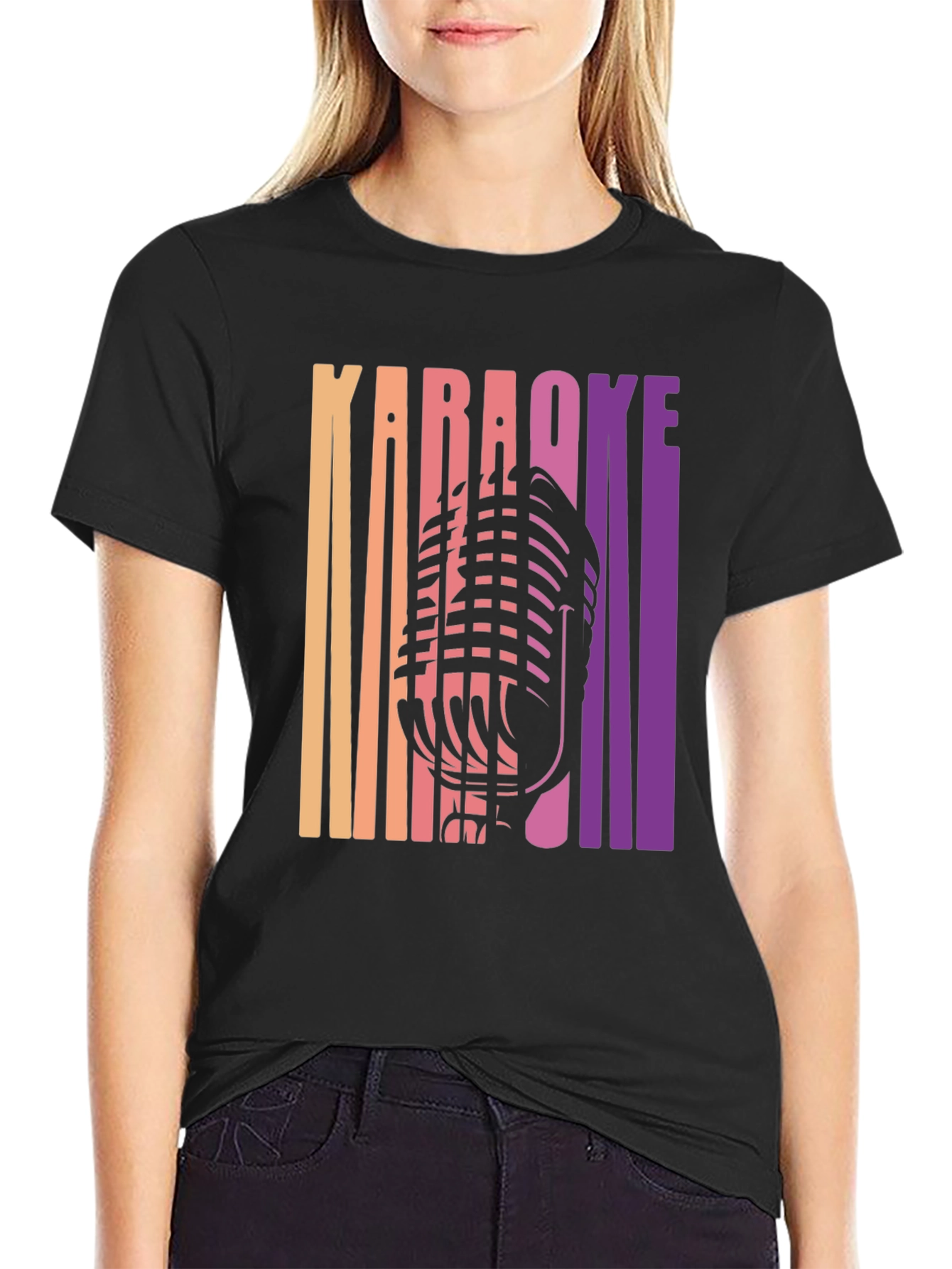Camiseta Negra Karaoke Retro para Hombre