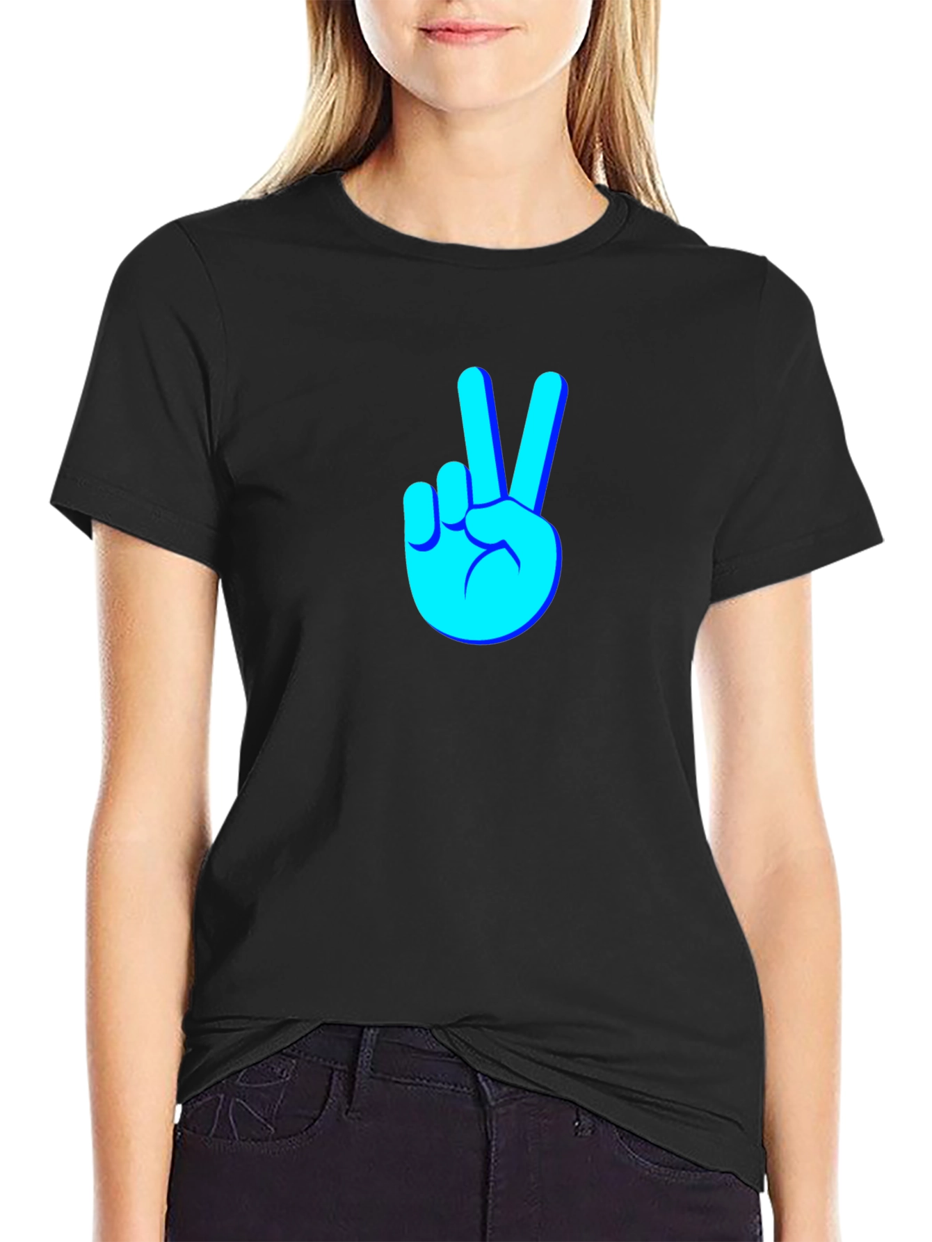 Camiseta Negra con Diseño de Paz y Amor