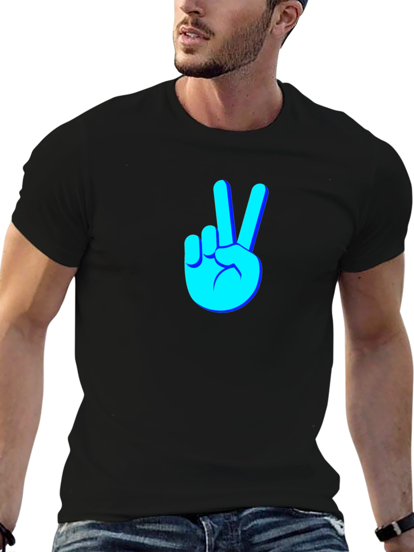 Camiseta Negra con Diseño de Paz y Amor