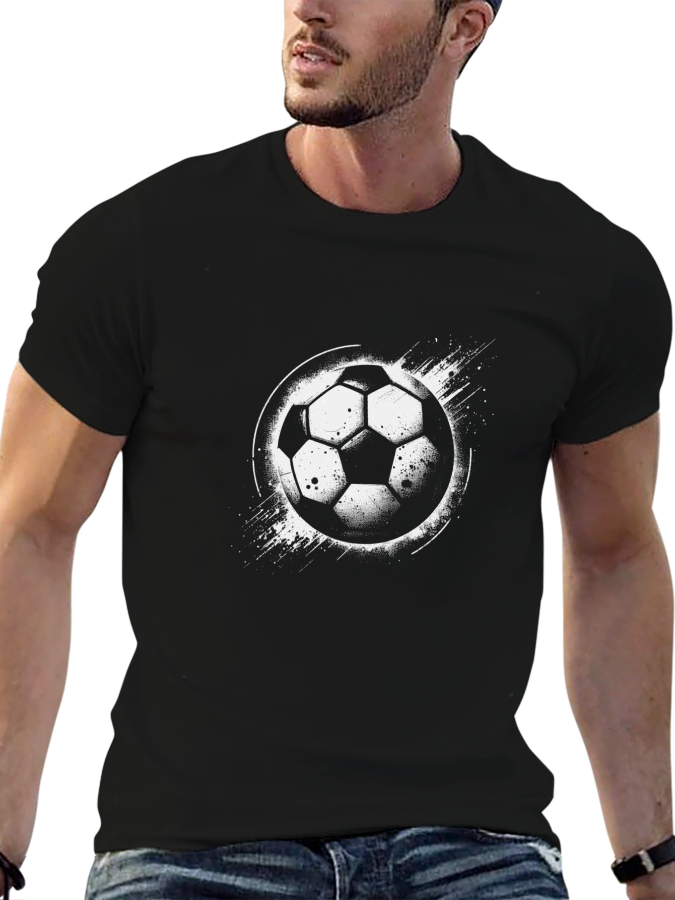 Camiseta Negra con Diseño de Balón de Fútbol