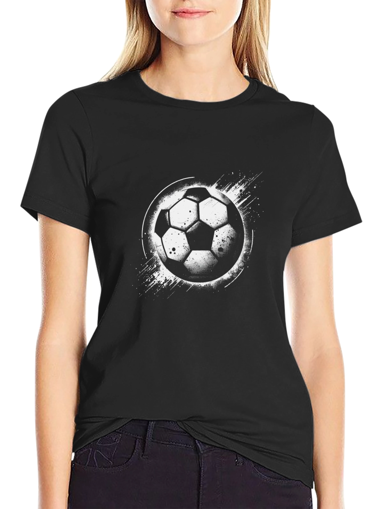 Camiseta Negra con Diseño de Balón de Fútbol