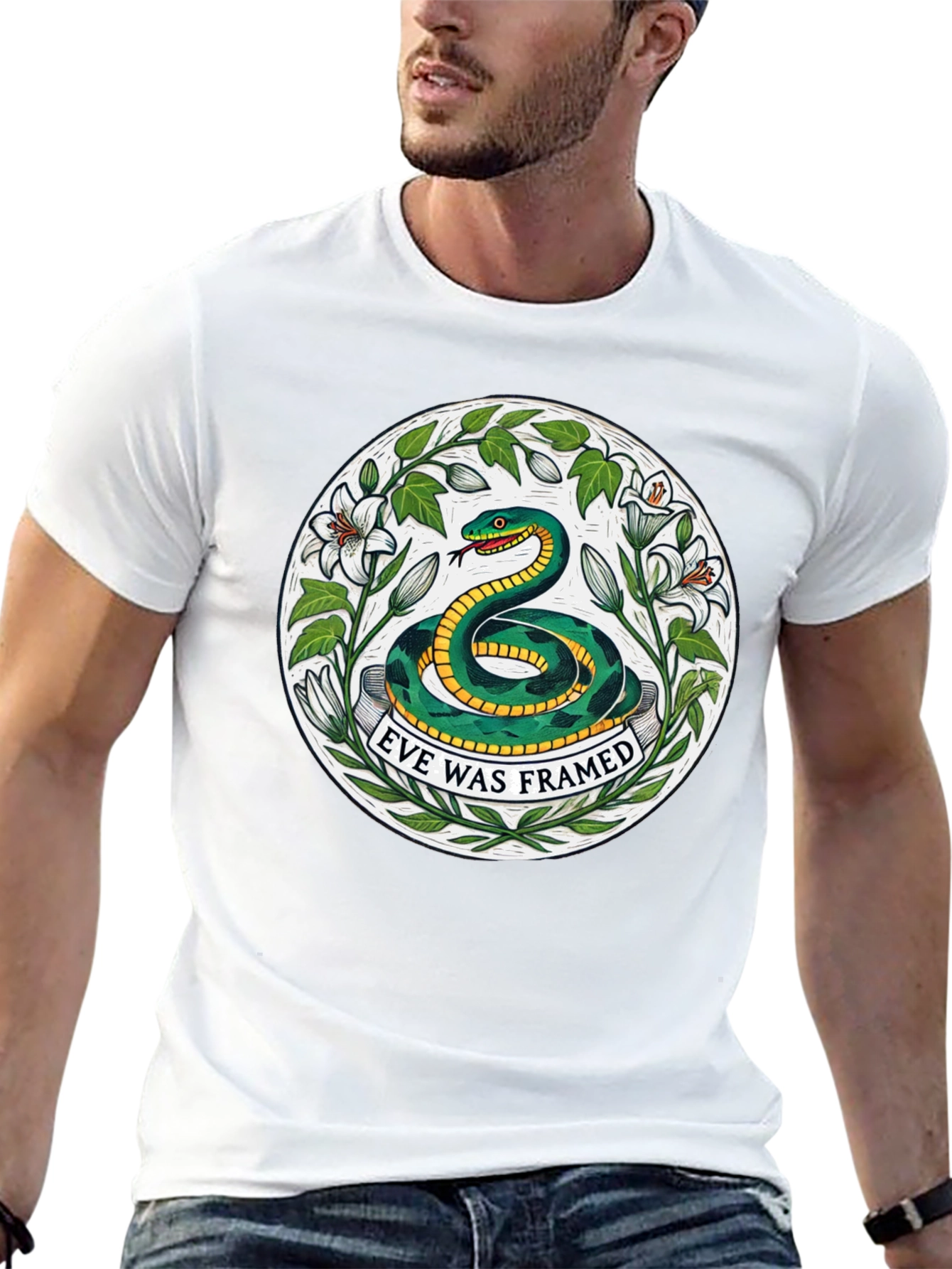 Camiseta Negra con Diseño de Serpiente Eve Was Framed
