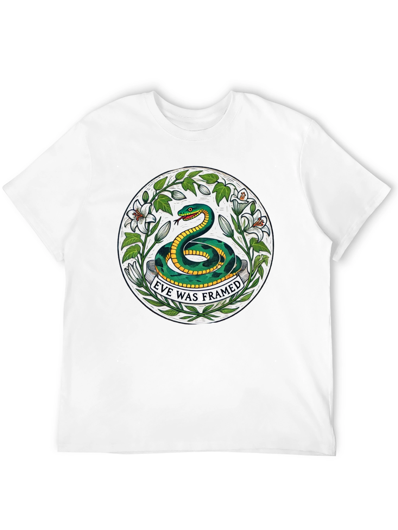 Camiseta Negra con Diseño de Serpiente Eve Was Framed
