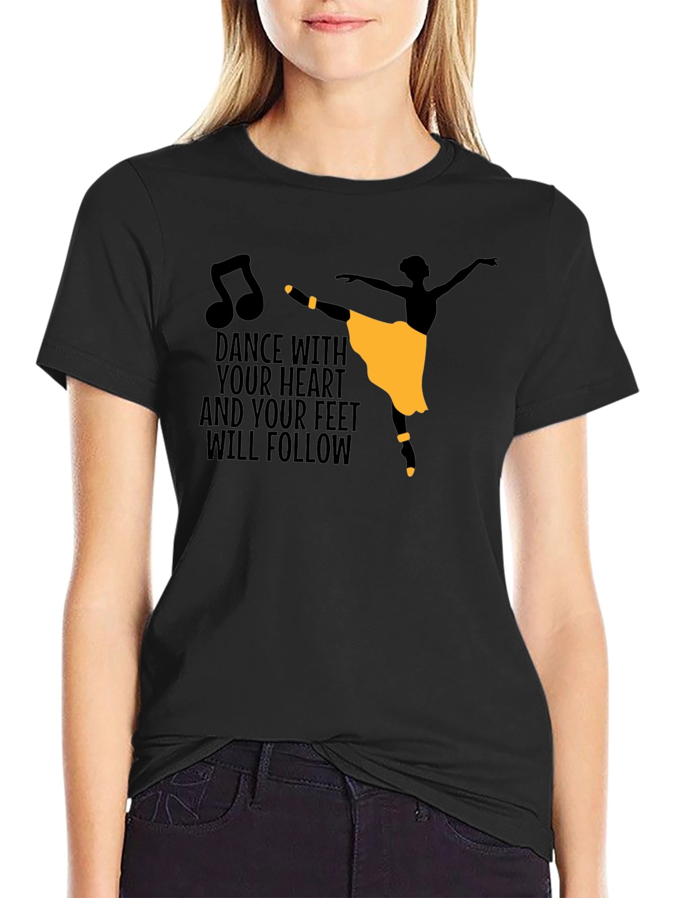 Camiseta Negra con Diseño de Bailarina