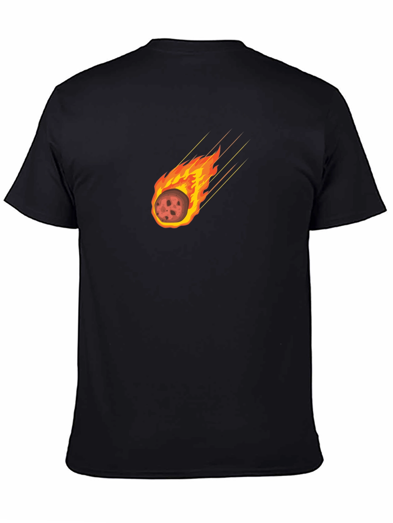 Camiseta Negra con Diseño de Meteoro en Llamas