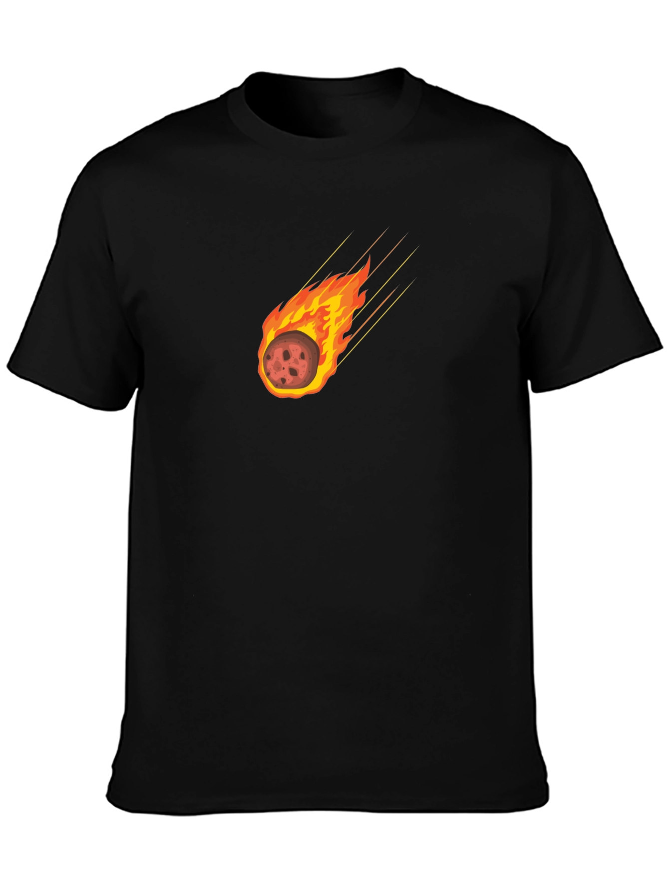 Camiseta Negra con Diseño de Meteoro en Llamas
