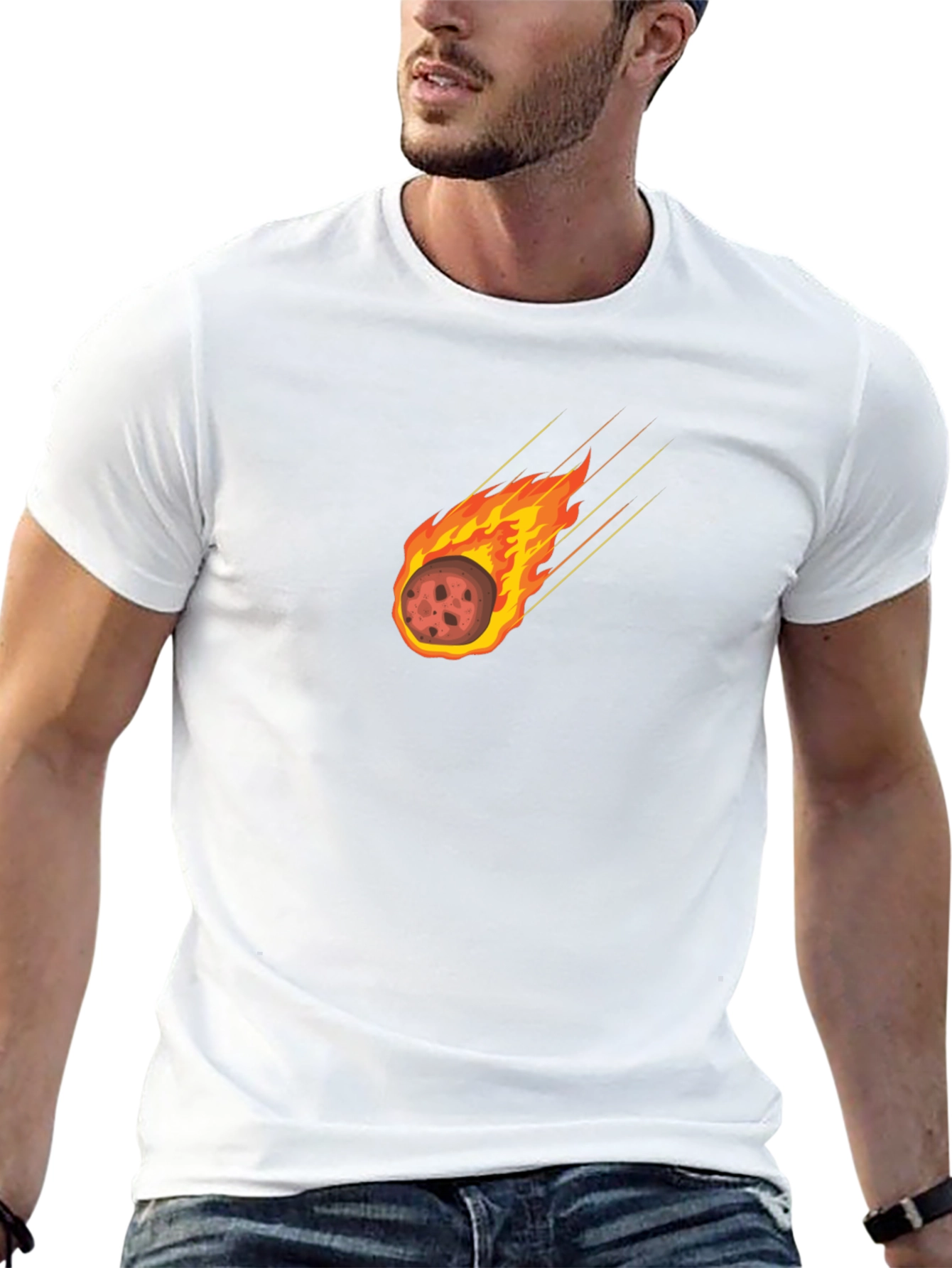Camiseta Negra con Diseño de Meteoro en Llamas
