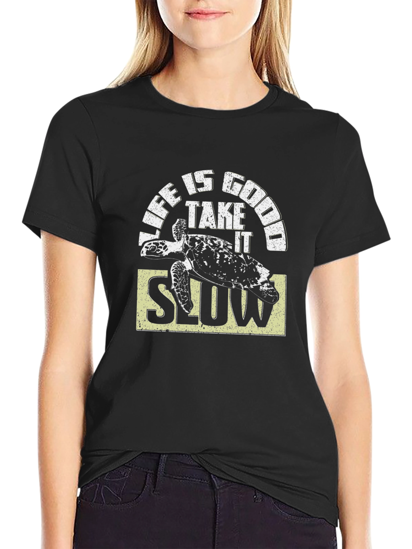 Camiseta Negra Life is Good con Tortuga