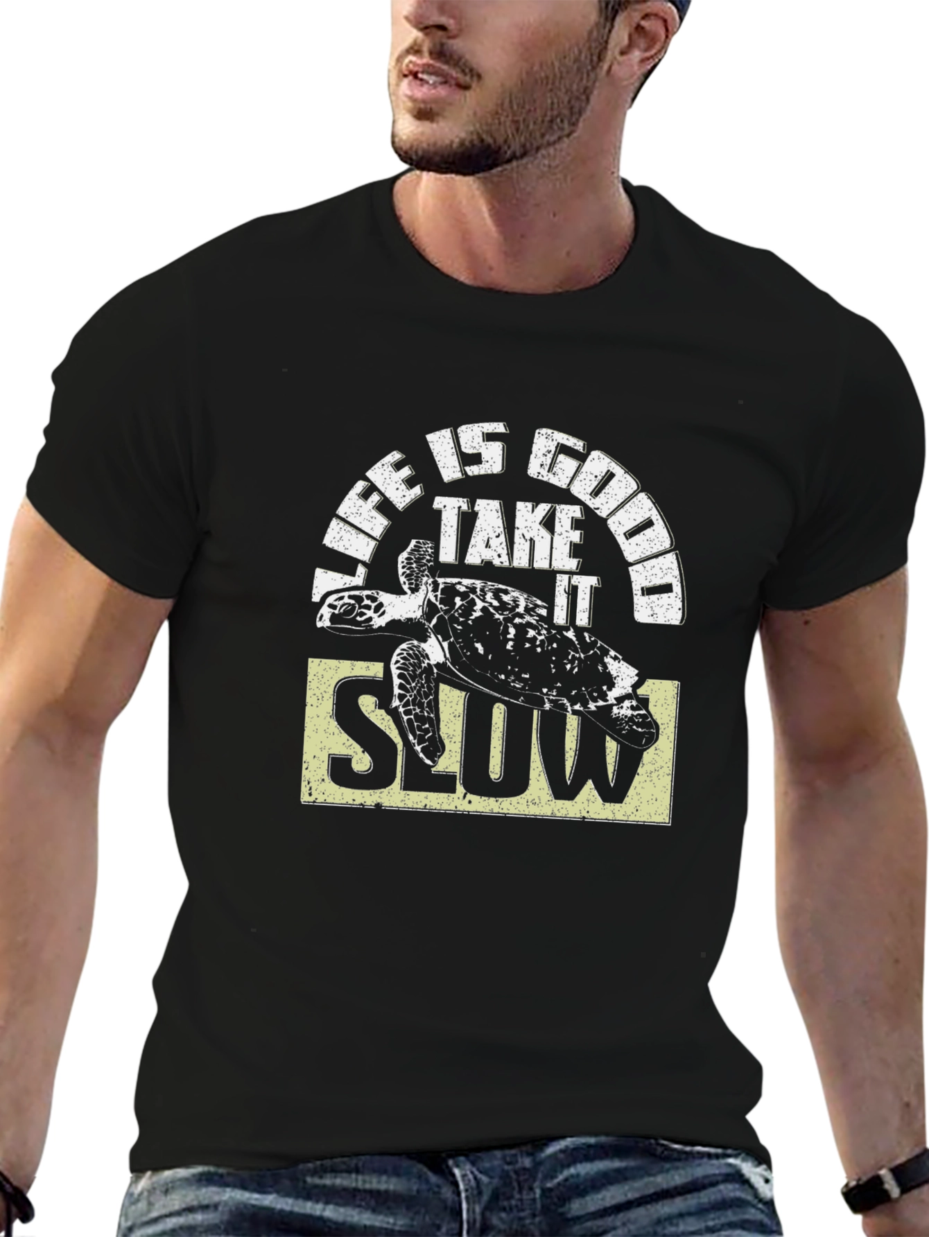 Camiseta Negra Life is Good con Tortuga