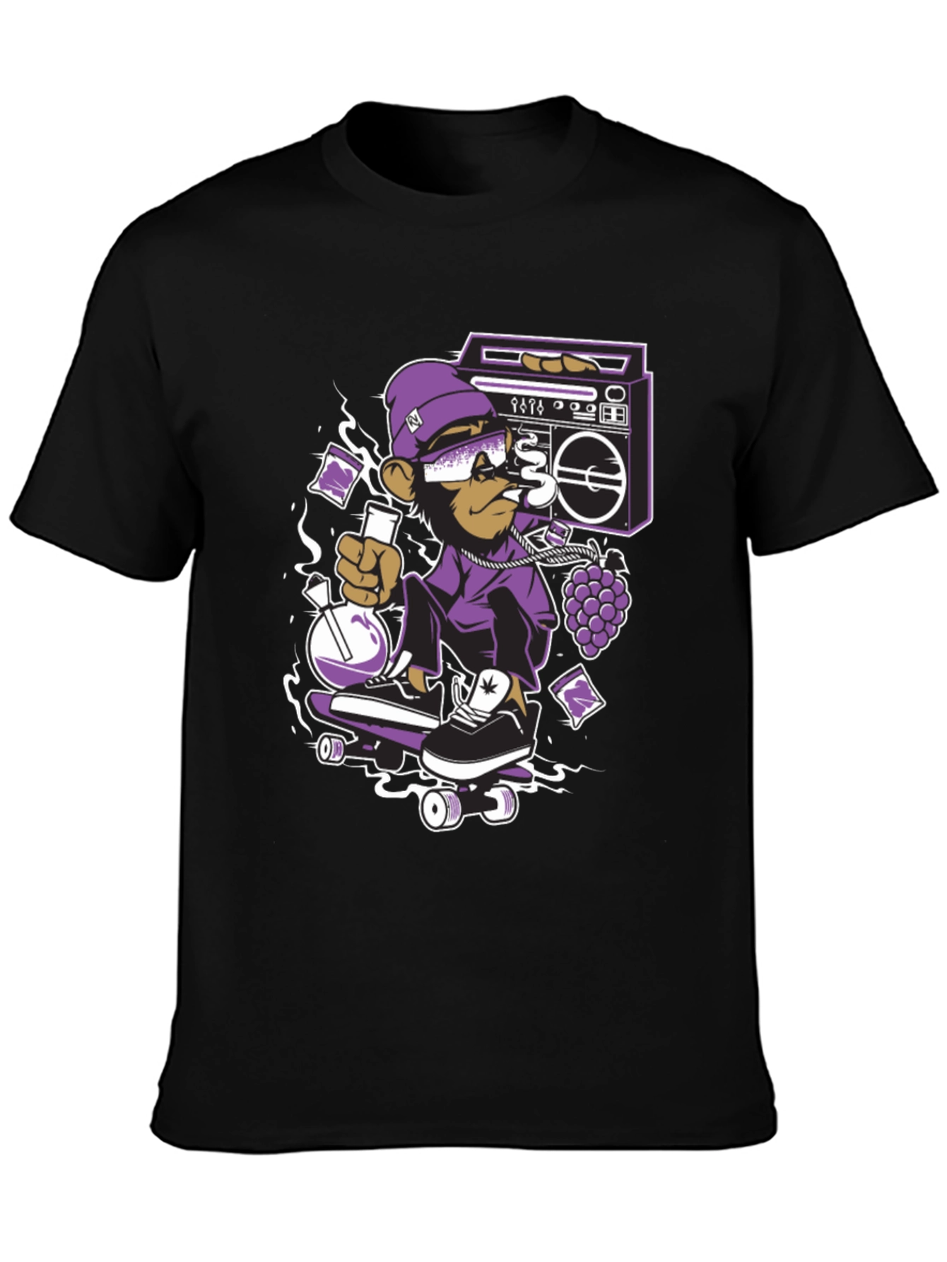 Camiseta Negra con Mono Skater y Estilo Urbano