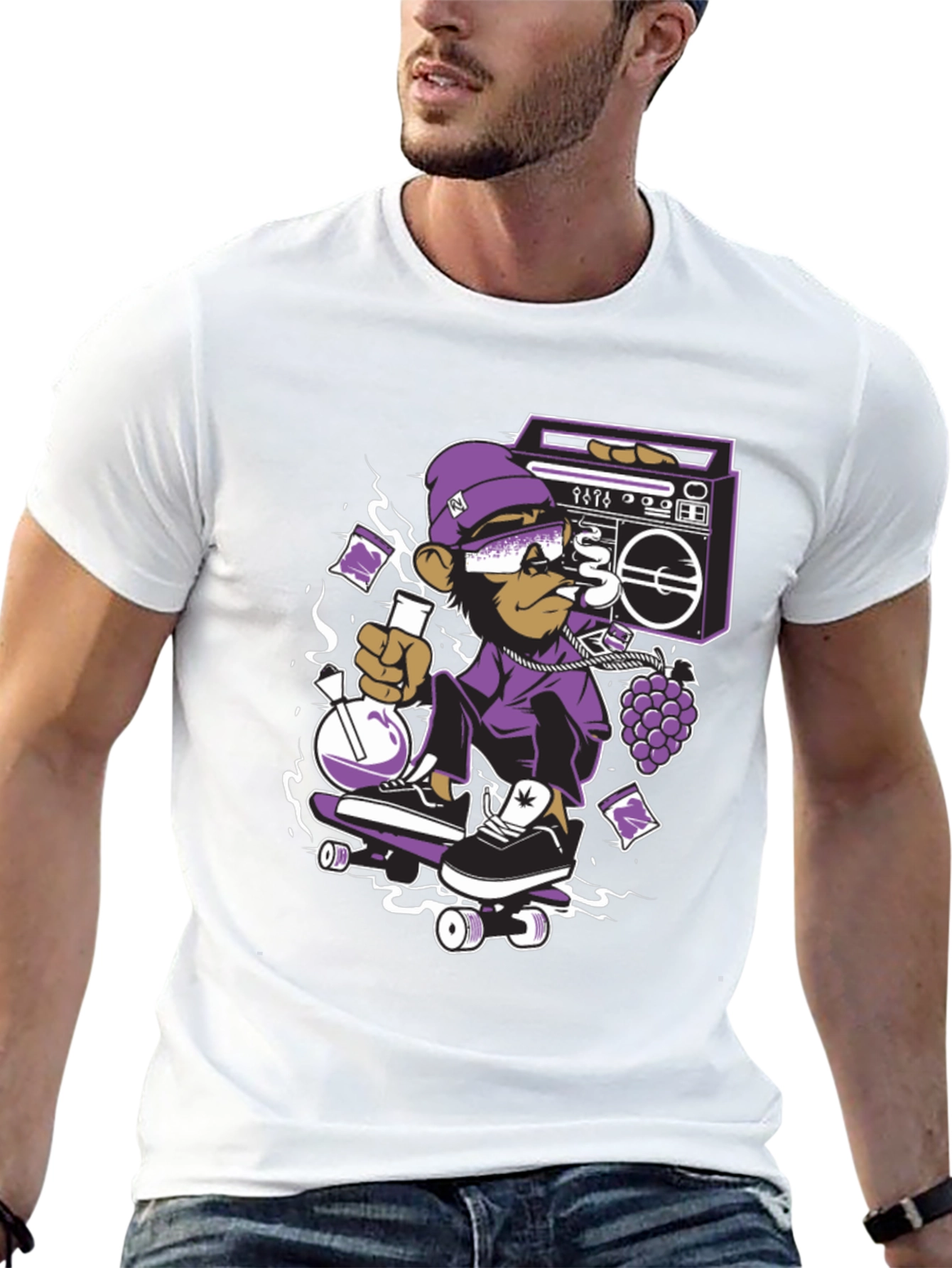 Camiseta Negra con Mono Skater y Estilo Urbano