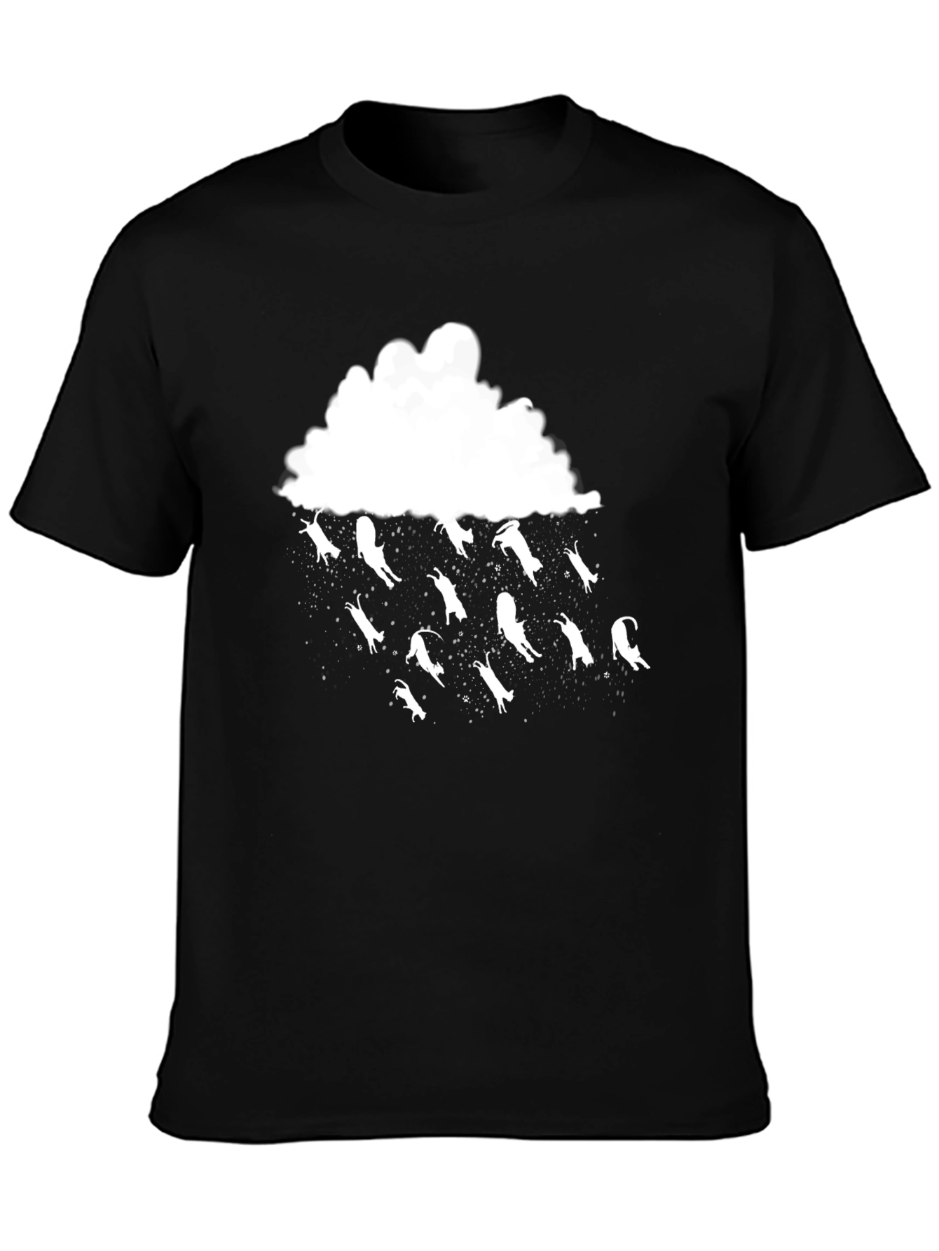 Camiseta Negra Lluvia de Gatos Divertida y Original
