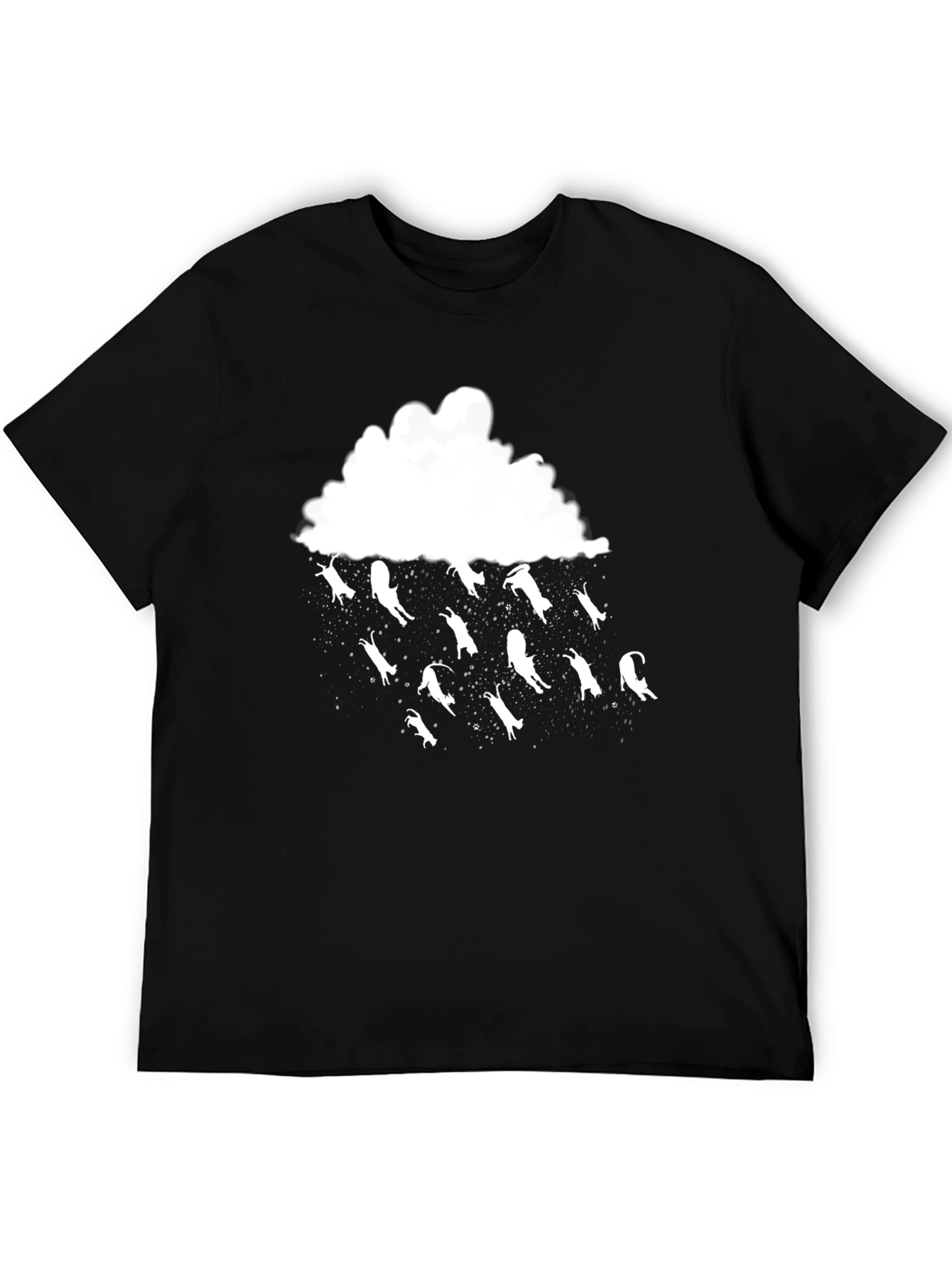 Camiseta Negra Lluvia de Gatos Divertida y Original