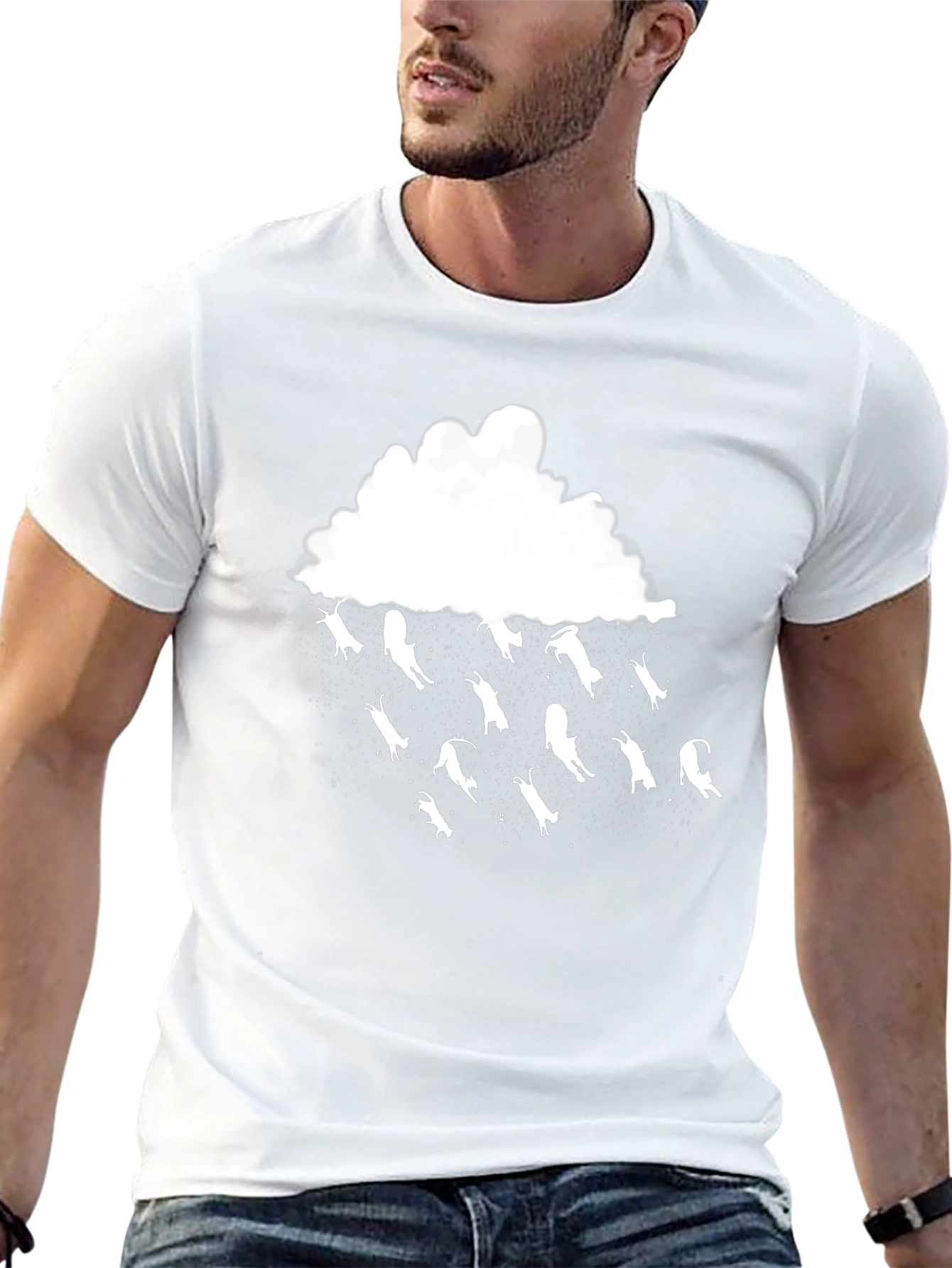 Camiseta Negra Lluvia de Gatos Divertida y Original