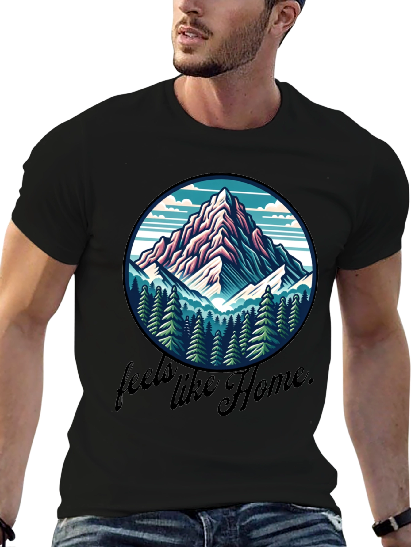 Camiseta Negra Se Siente como en Casa Montaña