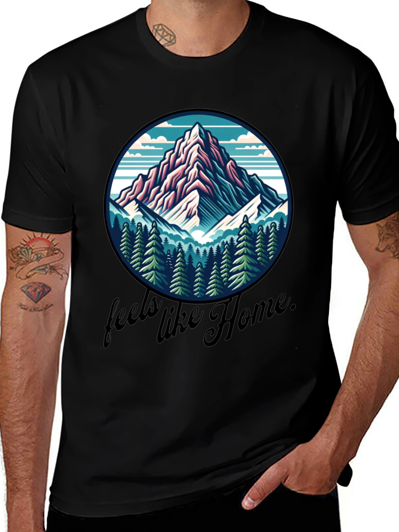 Camiseta Negra Se Siente como en Casa Montaña