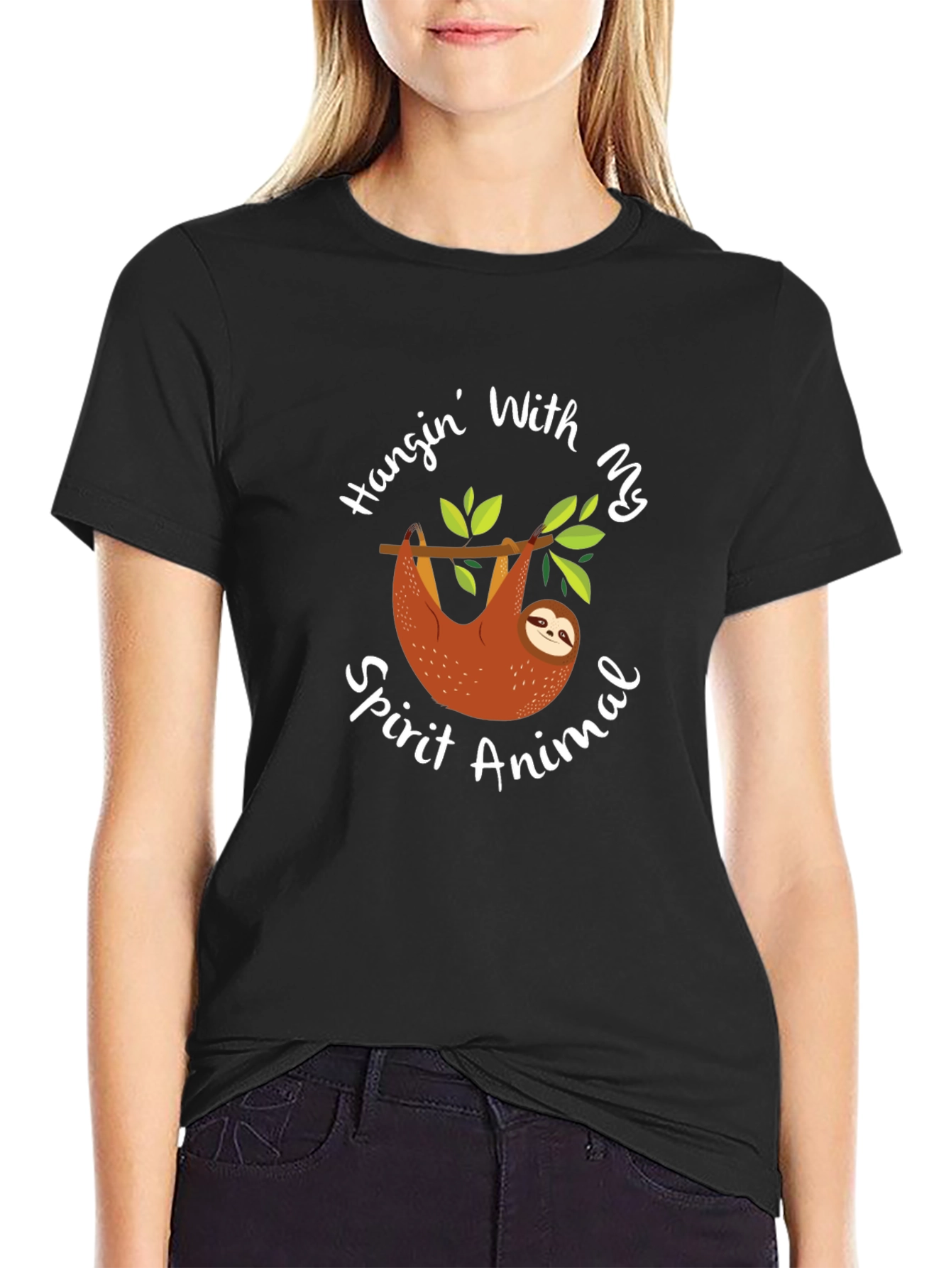 Camiseta Negra con Diseño de Perezoso Spirit Animal