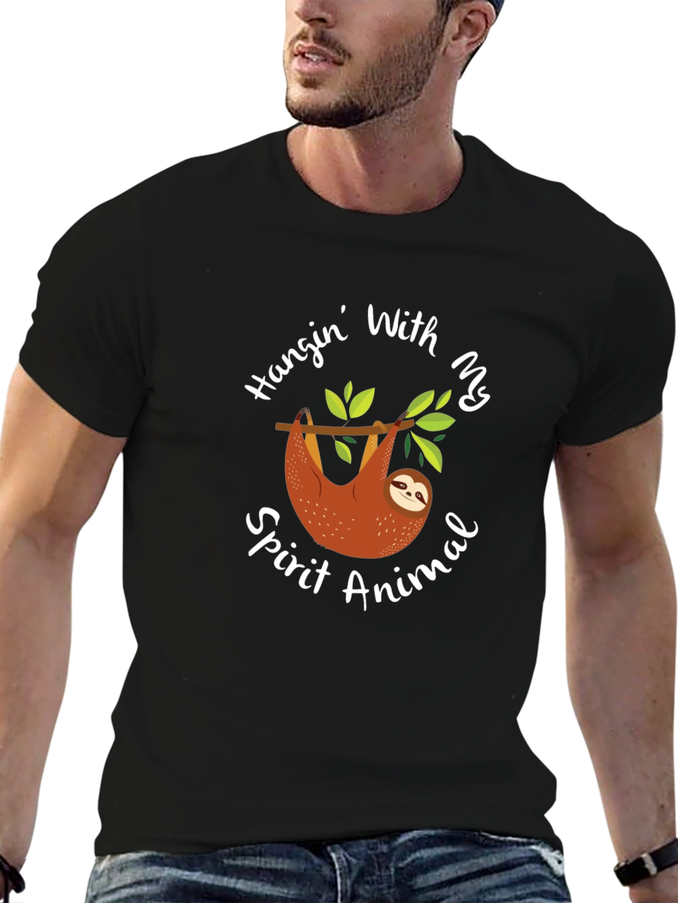 Camiseta Negra con Diseño de Perezoso Spirit Animal