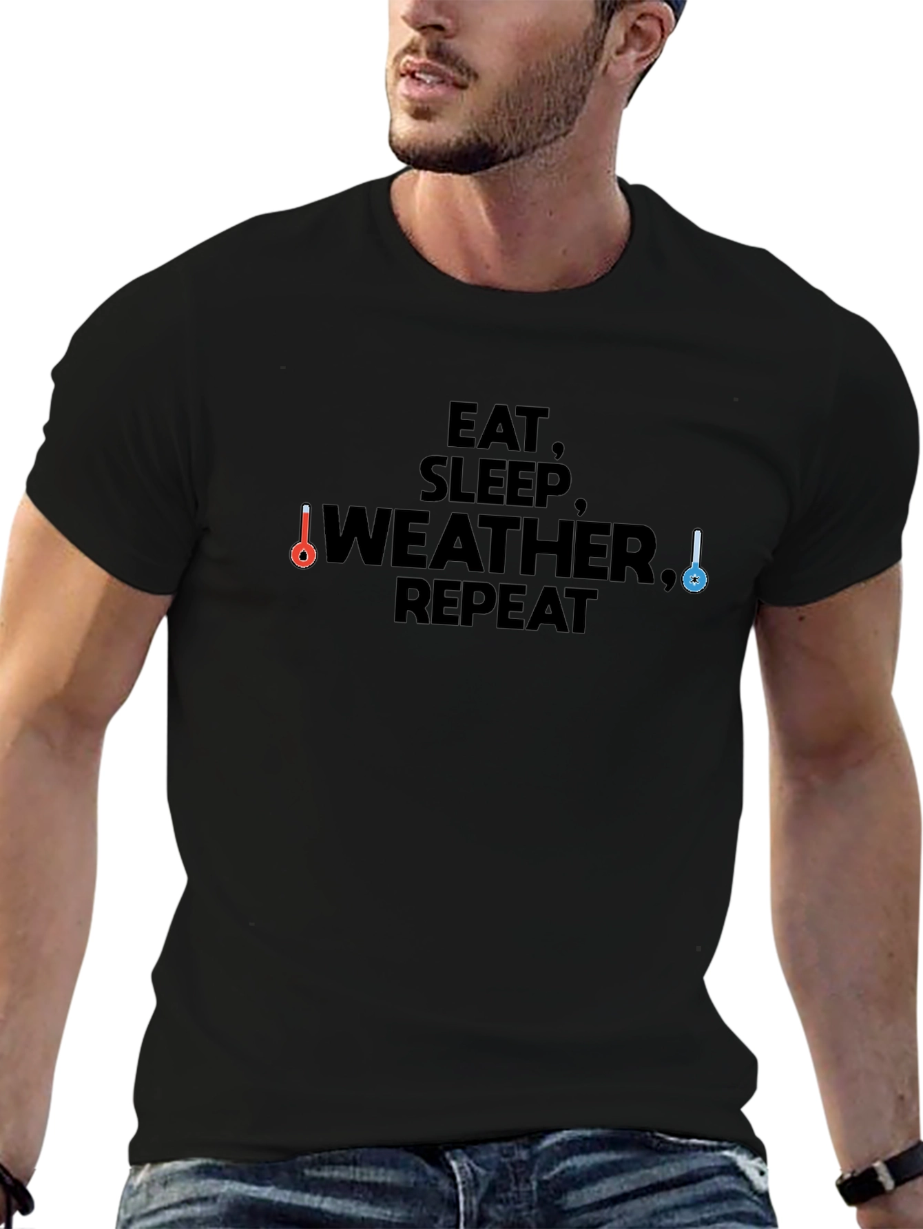 Camiseta Negra Eat Sleep Weather Repeat