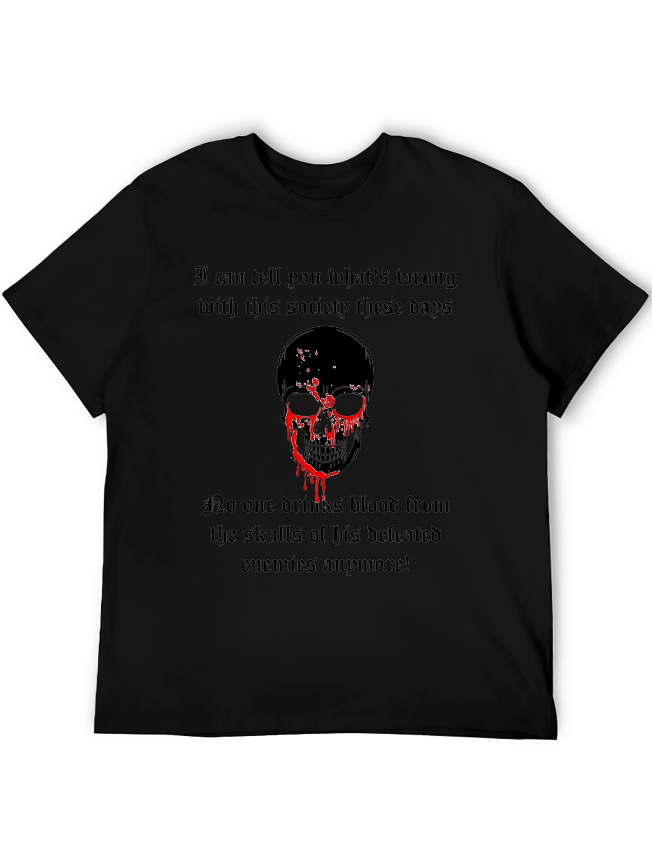 Camiseta Negra con Diseño de Calavera y Frase Gótica