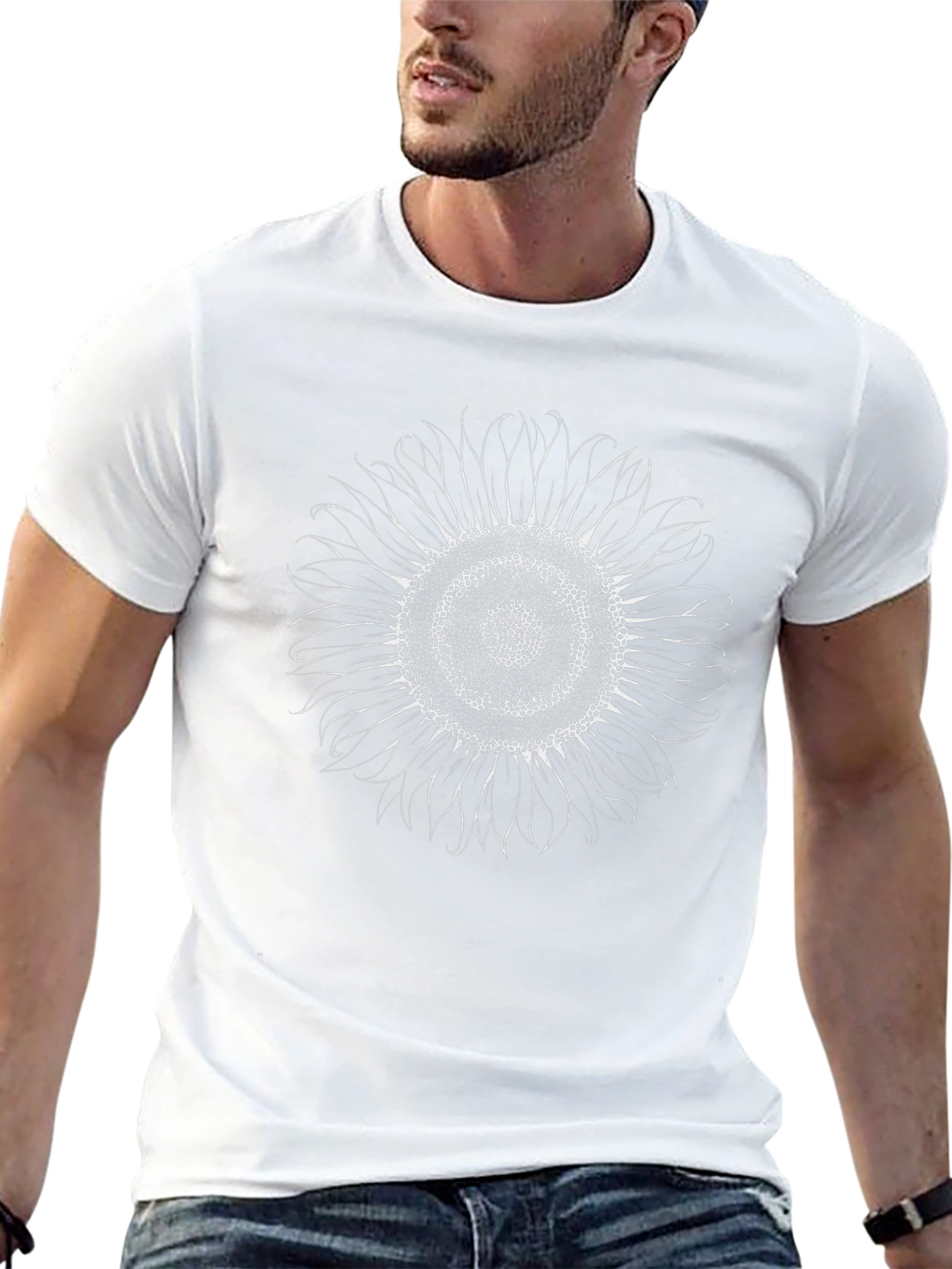 Camiseta Negra con Girasol Artístico