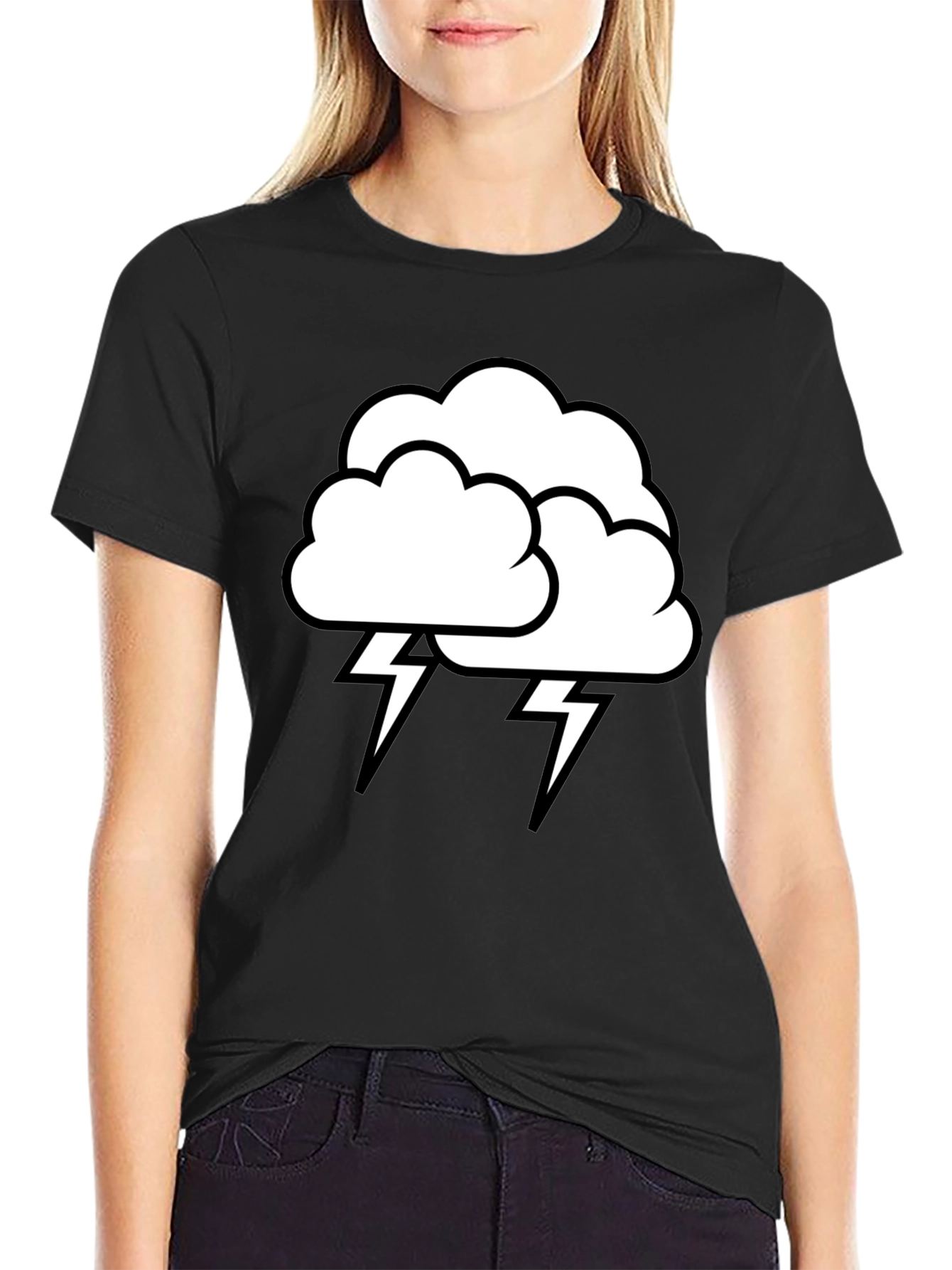 Camiseta Negra Nube Tormenta Rayos Algodón Hombre