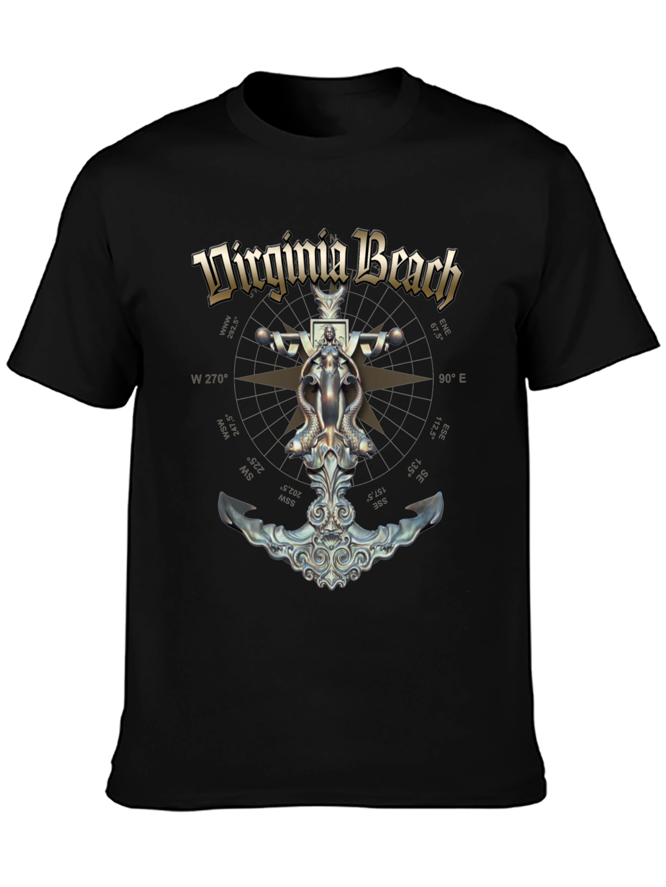 Camiseta Negra Diseño Virginia Beach Ancla Náutica