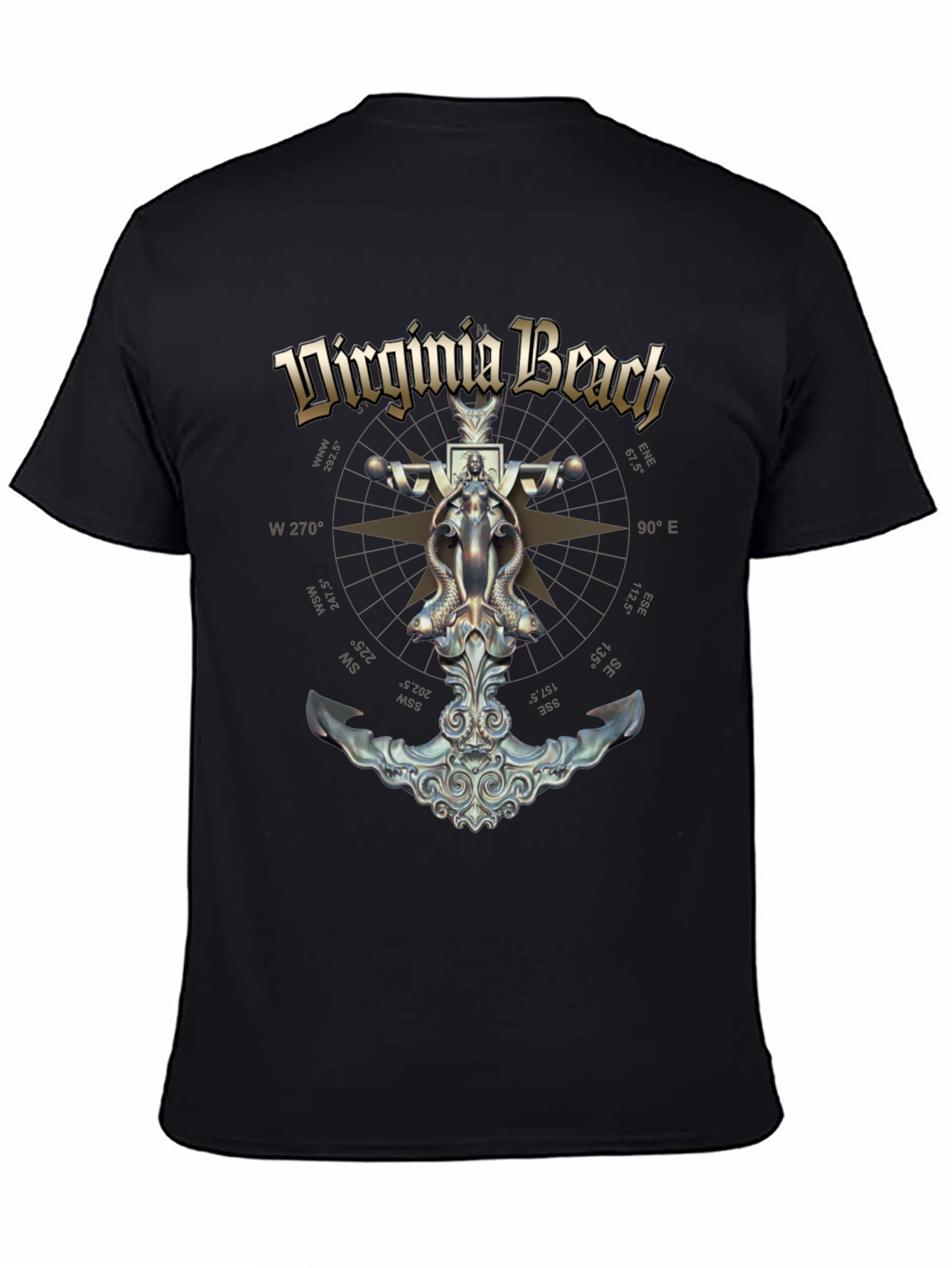 Camiseta Negra Diseño Virginia Beach Ancla Náutica