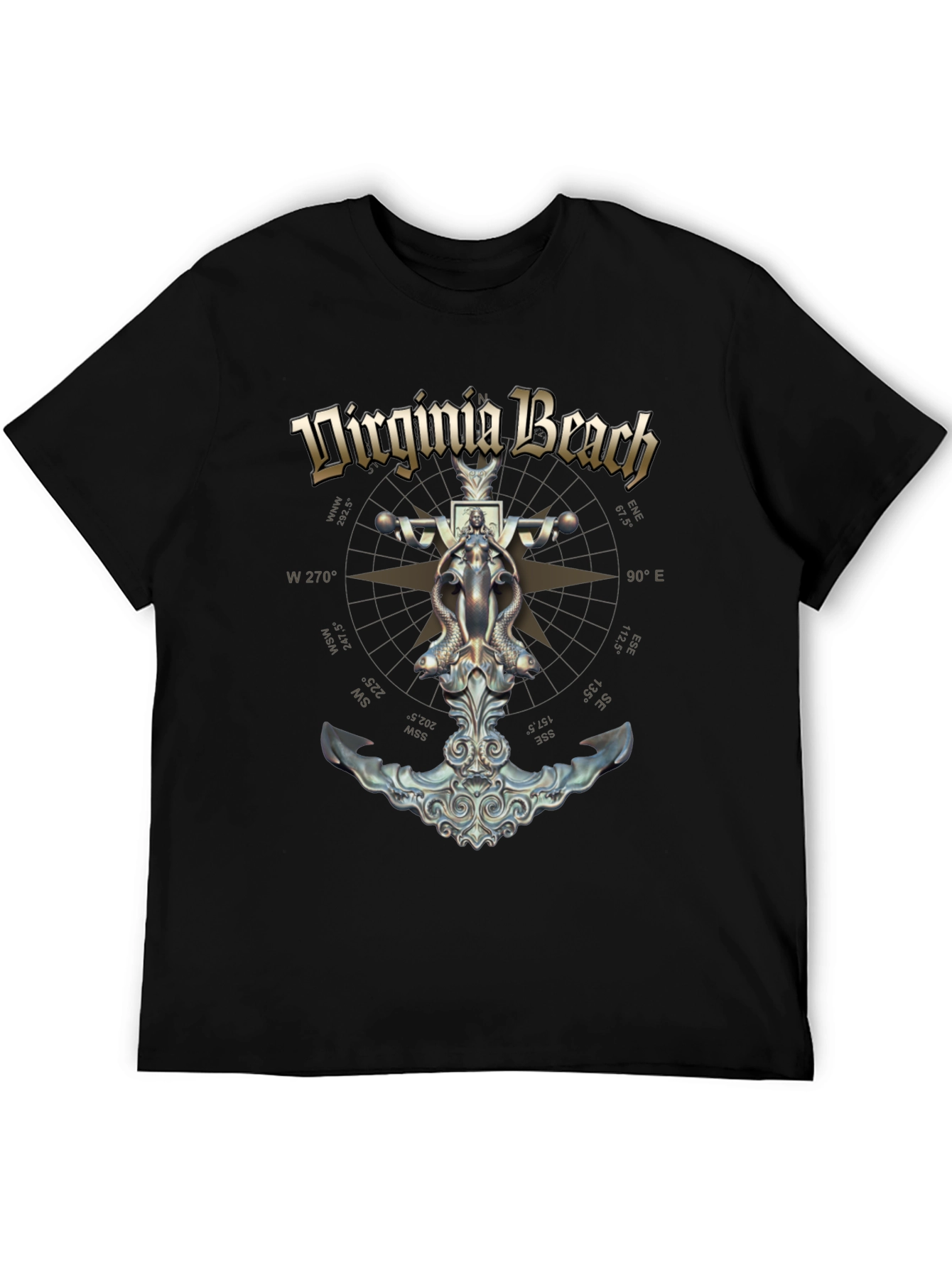 Camiseta Negra Diseño Virginia Beach Ancla Náutica