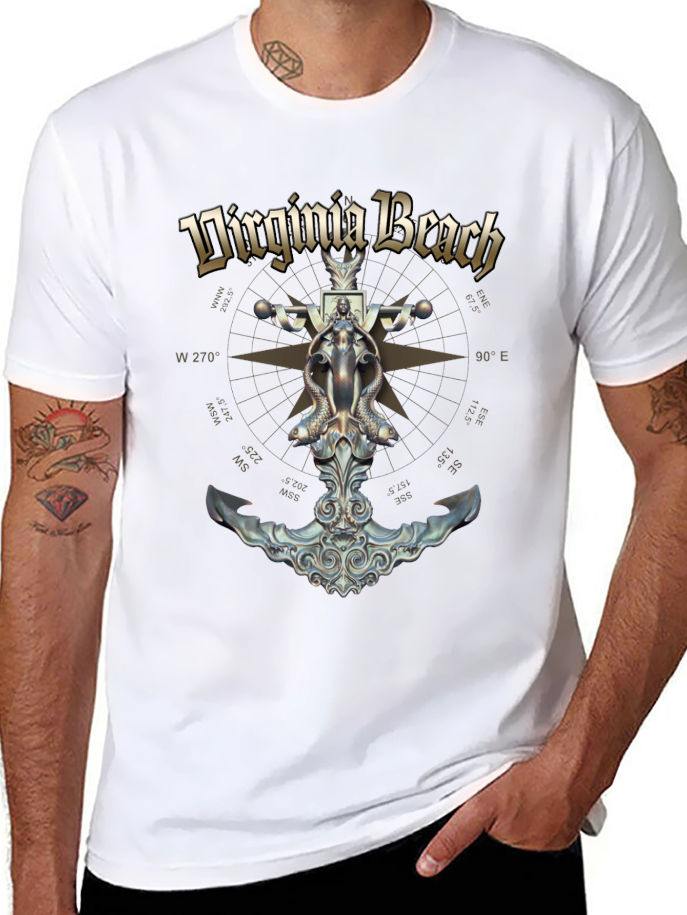 Camiseta Negra Diseño Virginia Beach Ancla Náutica